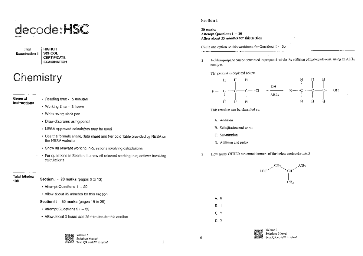 Decode HSC Chemistry Trial Exam 1: Questions & Solutions - Studocu