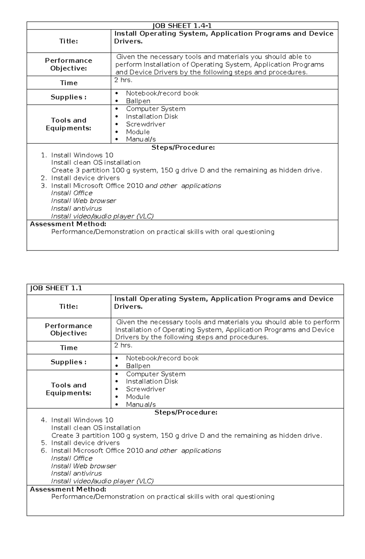 623510158 - Job Sheet: Installing OS, Apps & Drivers Guide - Studocu