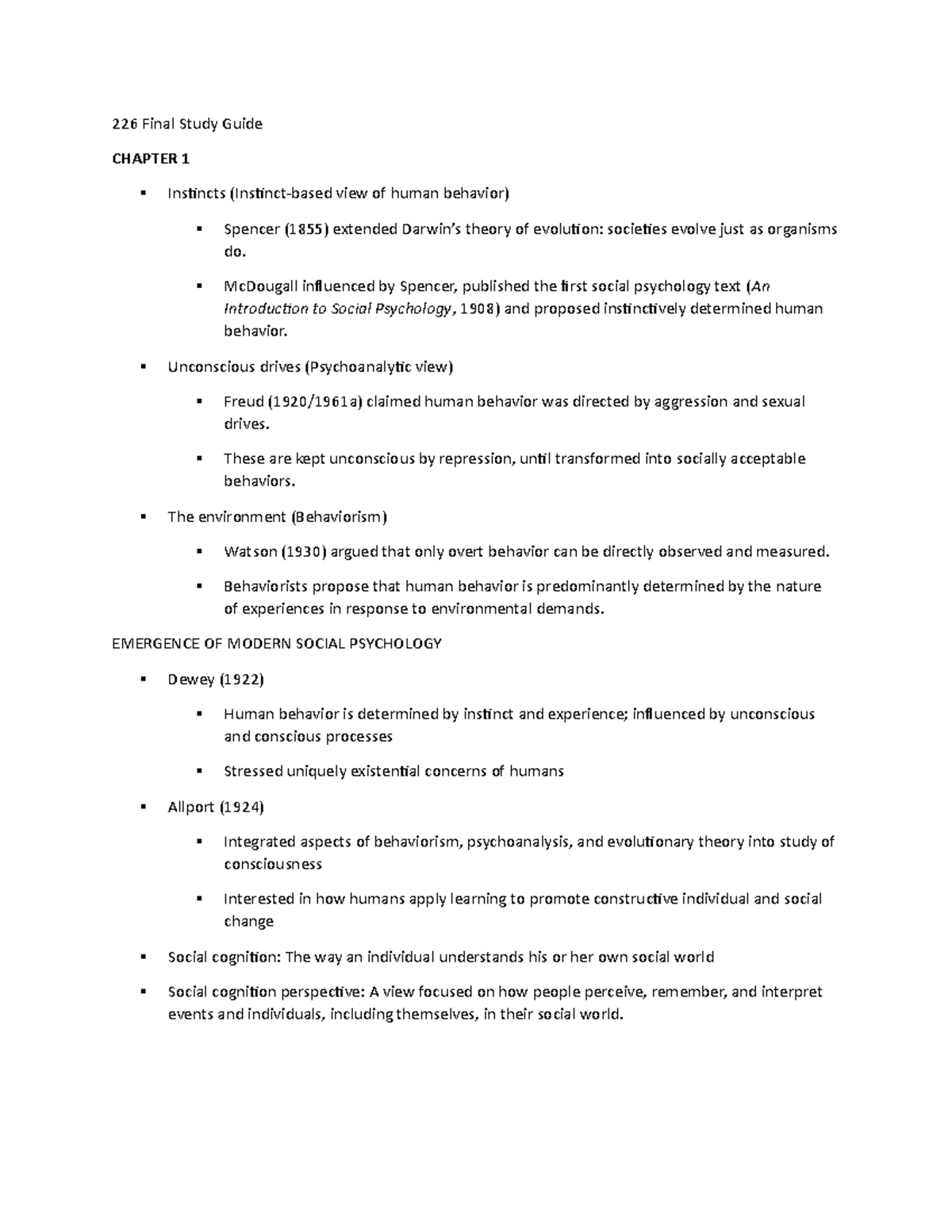226 Final Exam Study Guide - Key Concepts in Social Psychology - Studocu