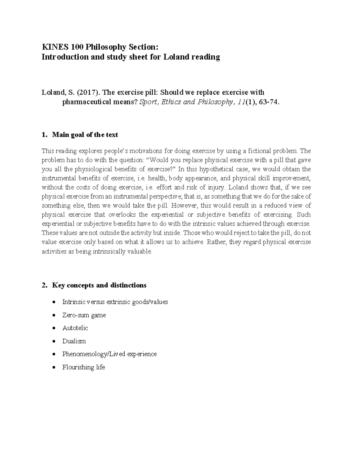KINES 100 Final Exam Study Guide: Exploring Loland's Exercise Pill ...