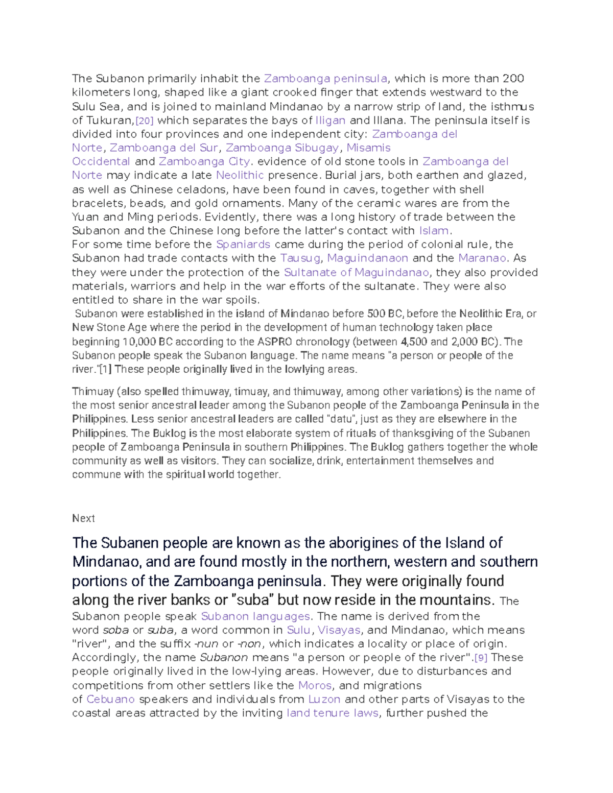 SSP Document (10) - Nothing - The Subanon primarily inhabit the ...