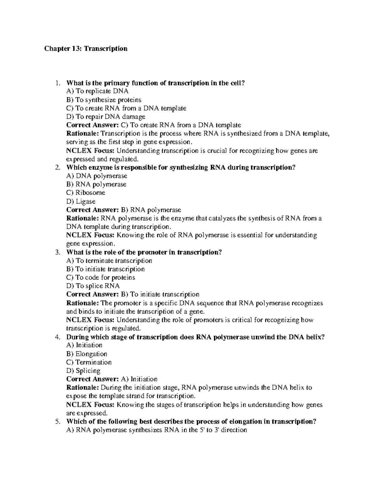 Chapter 13: Transcription Overview and Key Concepts for Genetics 7th Ed ...