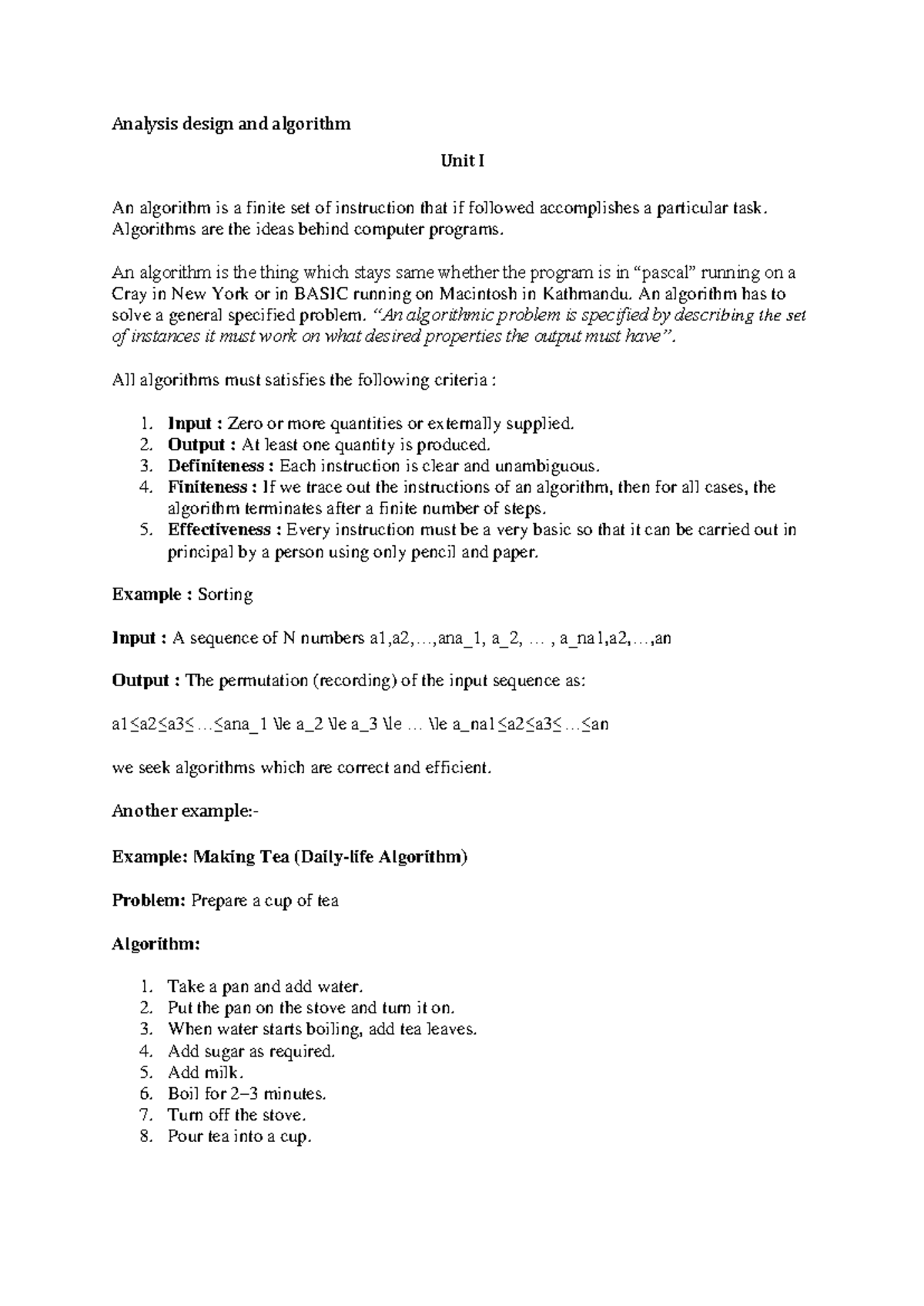ADA Unit I: Understanding Algorithms and Their Complexities - Studocu