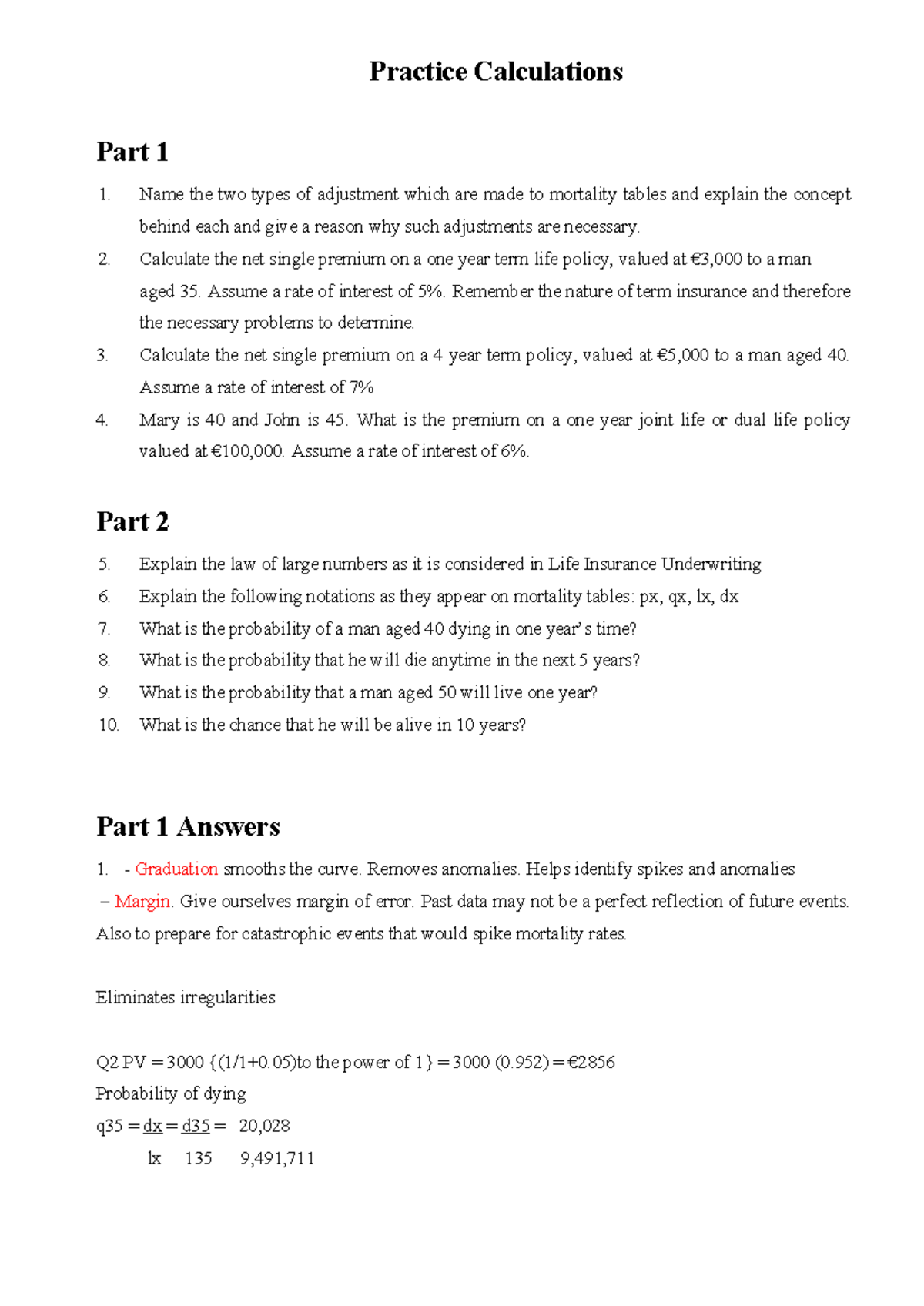 Life Insurance Practice Questions (LIFE 101) - Calculations & Concepts ...