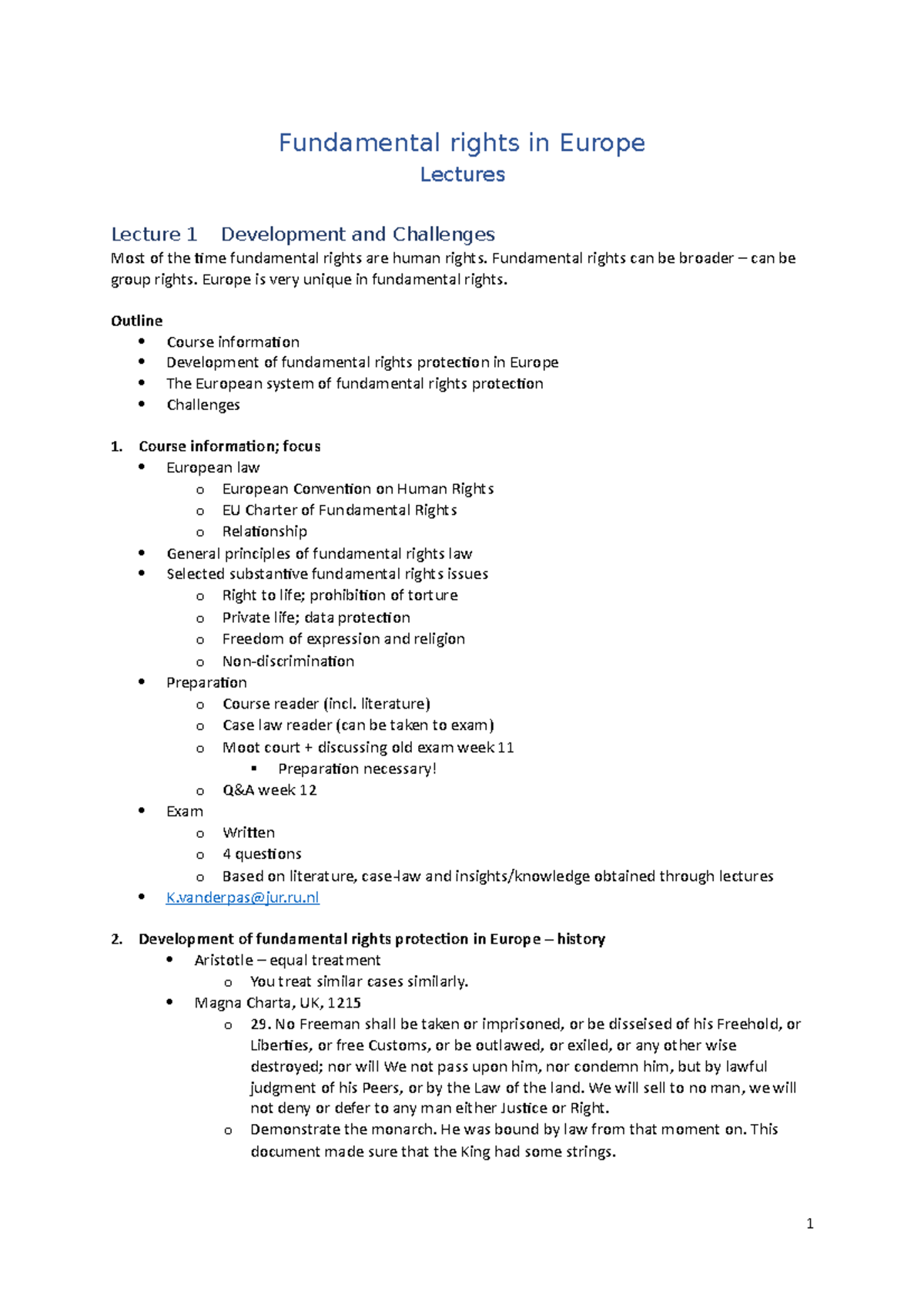 Fundamental Rights in Europe: Lecture Notes on ECHR Challenges ...