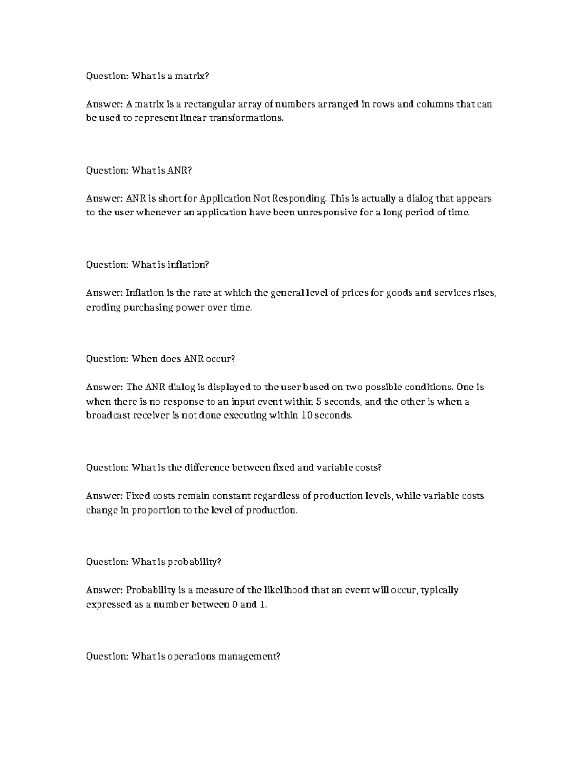 Matrix & ANR in Operations Mgmt: Key Concepts Explained - Studocu