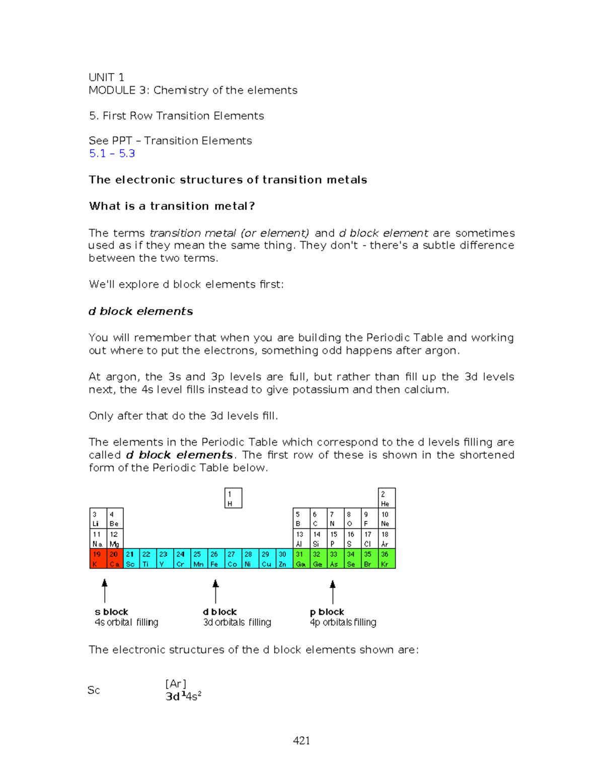 Unit 1 Module 3: Chemistry of First Row Transition Elements - Studocu