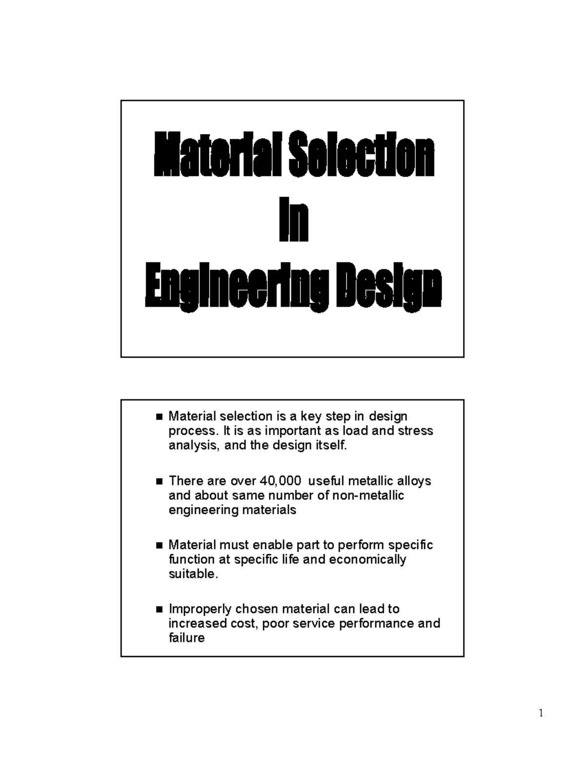 ME2101E - Material Selection Process and Considerations for Design ...