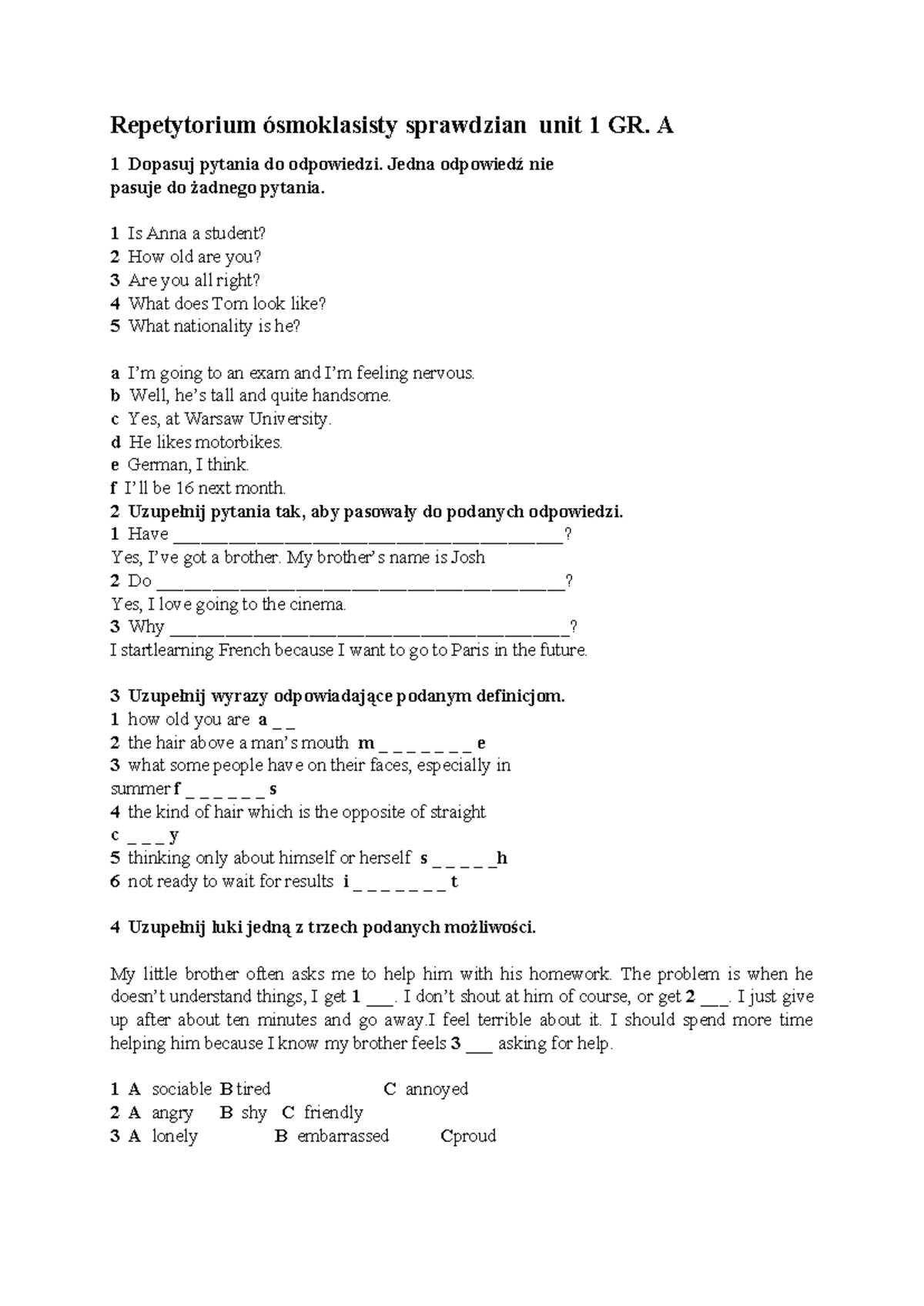 Repetytorium 8 Klasy 1 Dział Oxford Sprawdzian www.studocu.com