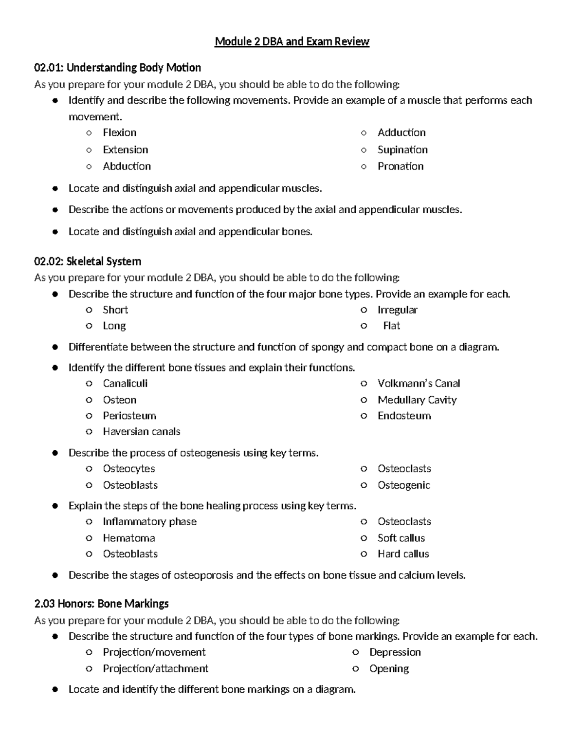 Module 2 DBA & Exam Review: Understanding Body Motion & Skeletal System ...