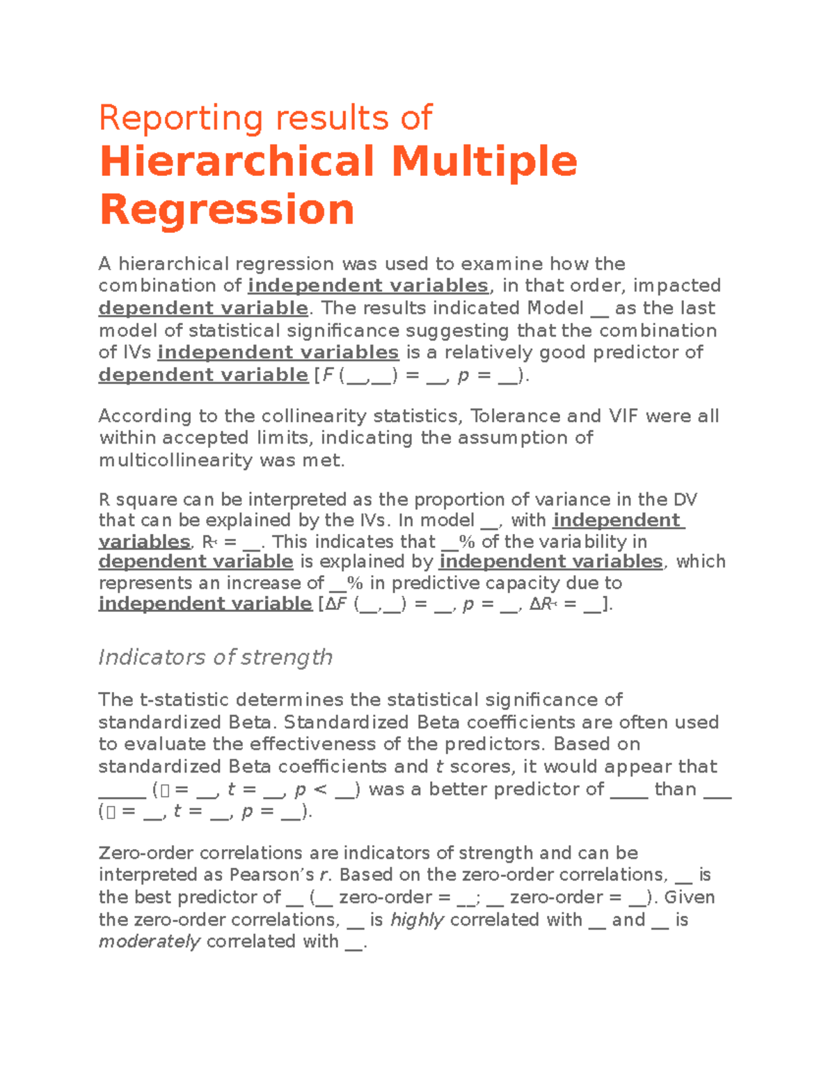 Hierarchical Multiple Regression Analysis Report: Results & Findings ...