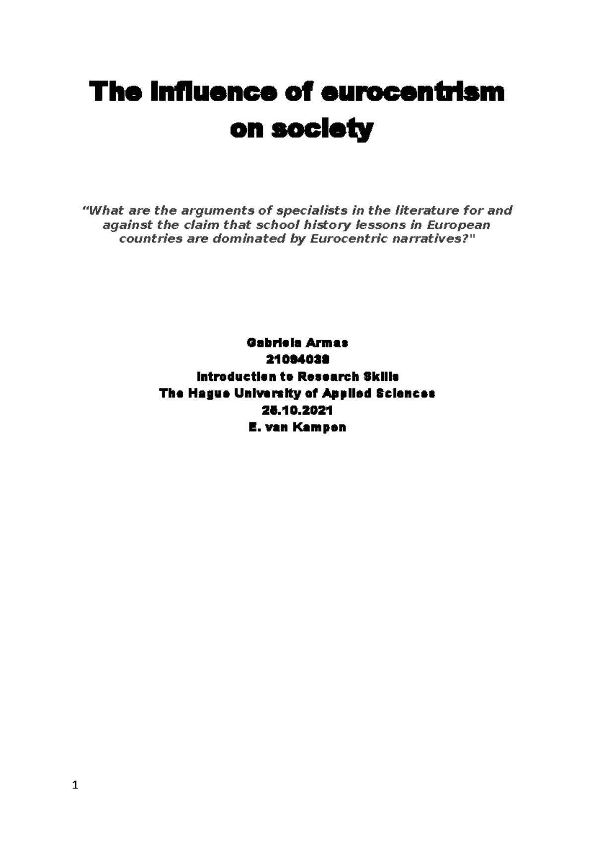 Research Paper on Eurocentrism's Impact on Education (21094038 ...