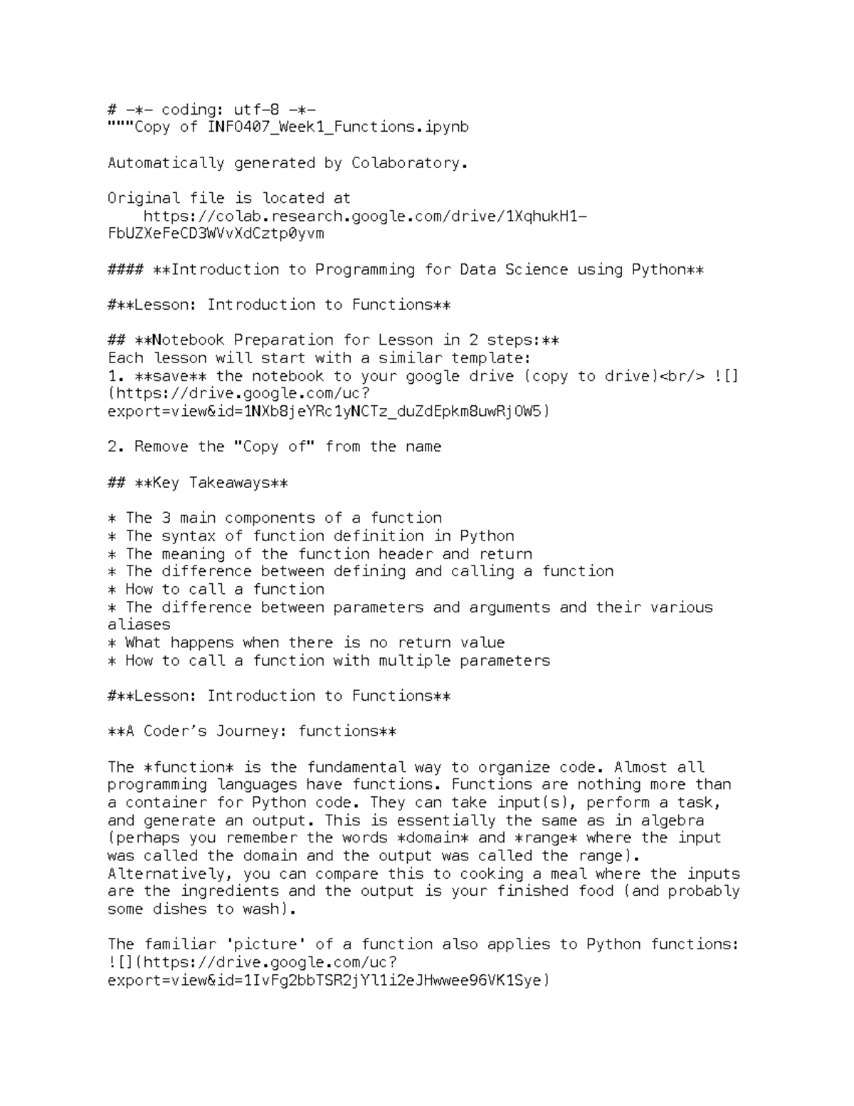 INFO407 Week 1: Functions & Basics of Python Programming - Studocu