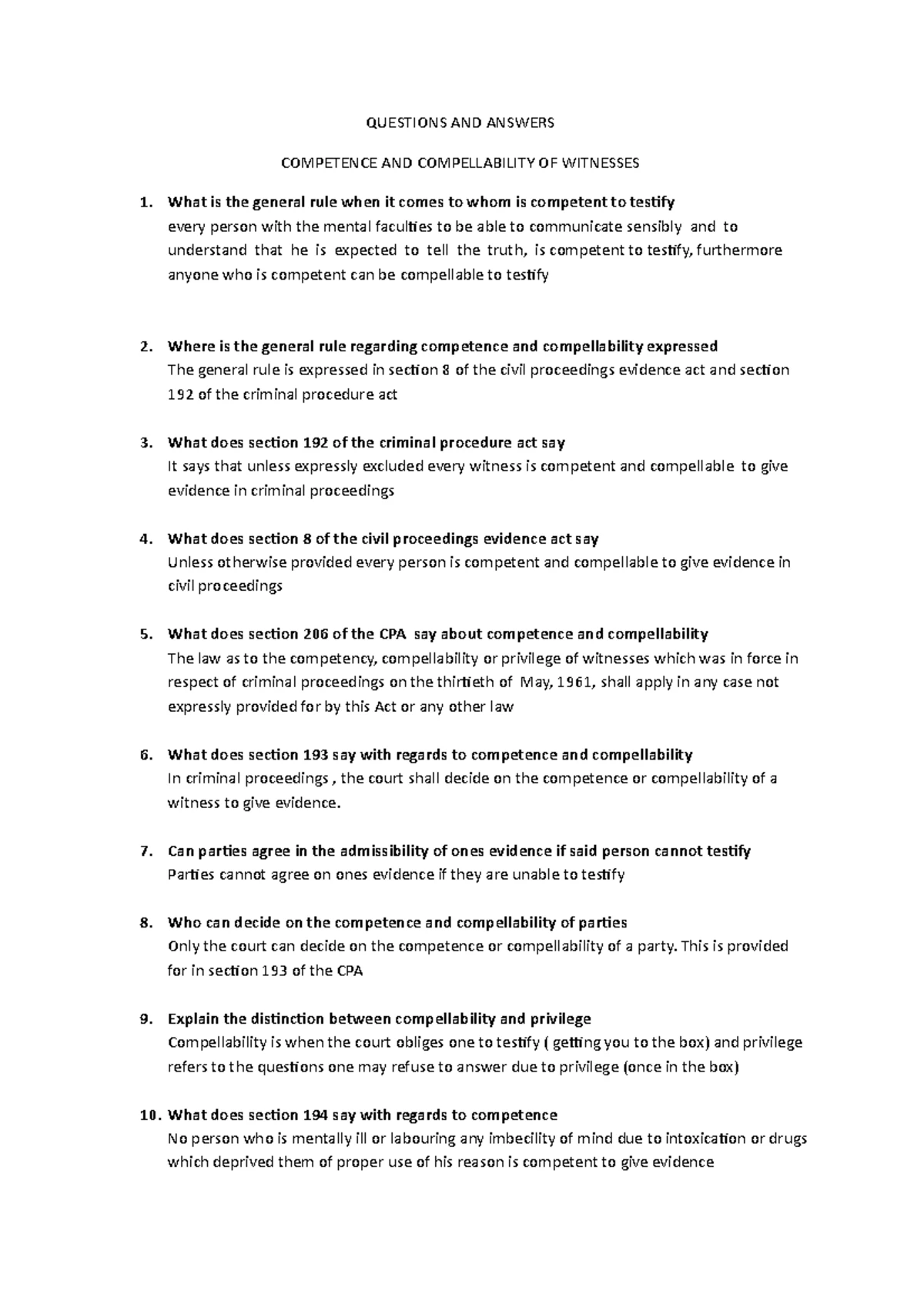 Law of Evidence Questions - Key Issues and Admissibility Analysis - Studocu