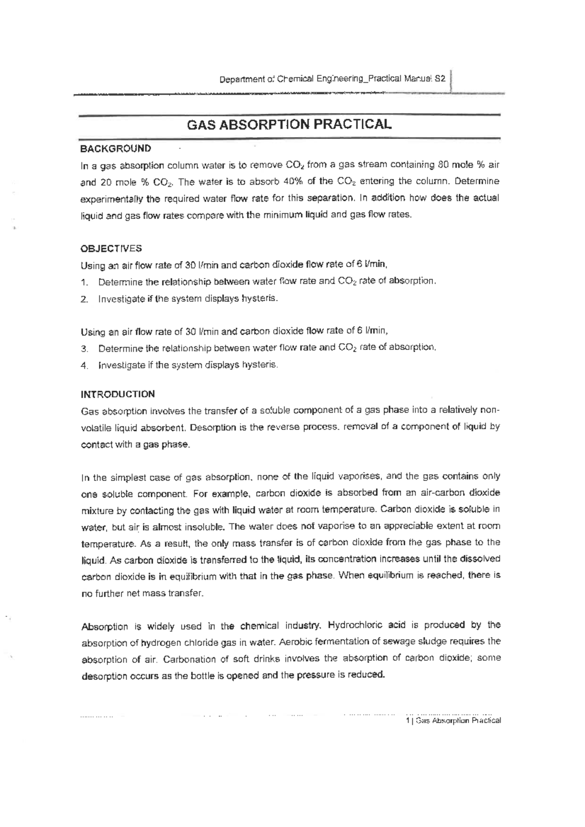 S2 Gas Absorption Practical Manual: Experiments & Calculations Guide ...