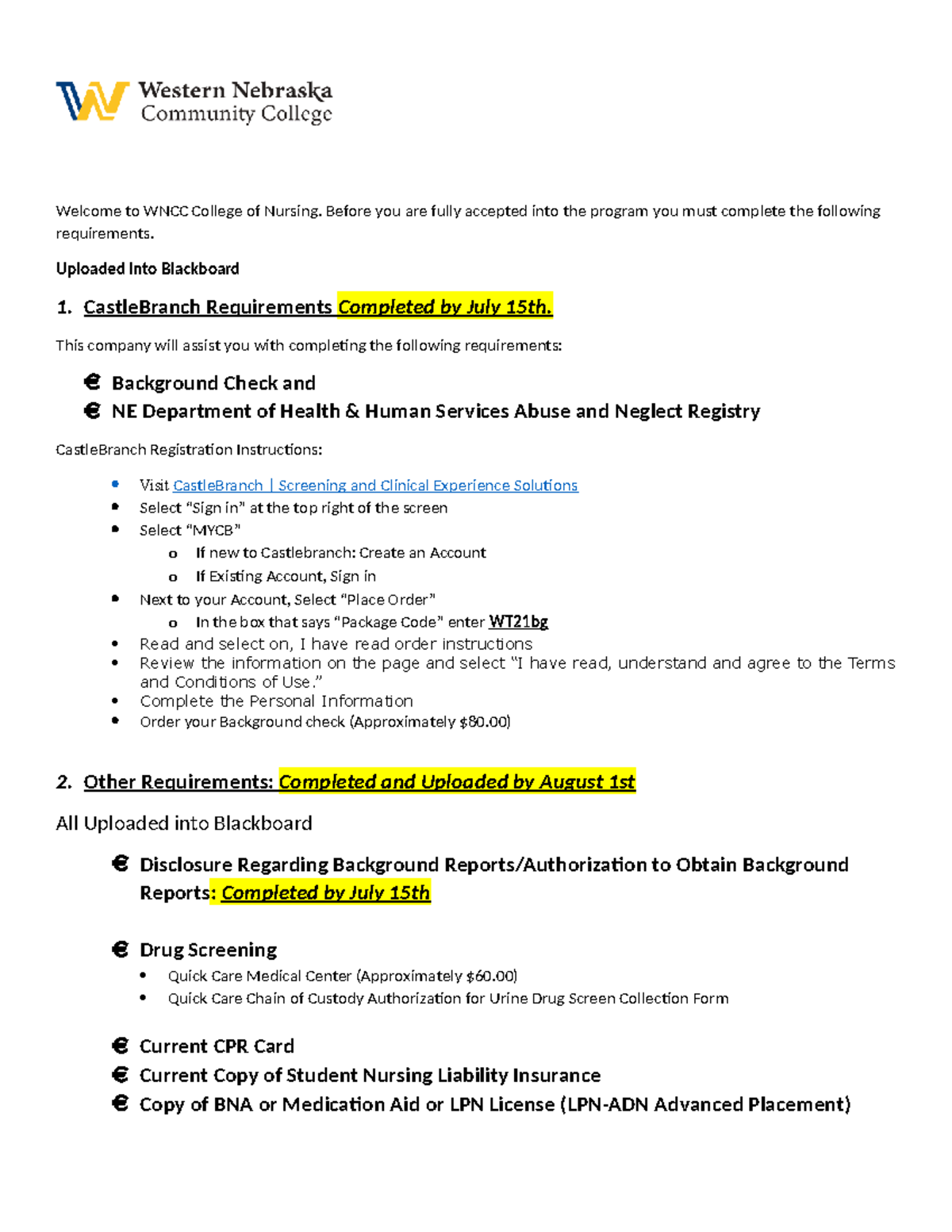 Blackboard Onboarding Requirements for WNCC Nursing Program - Studocu