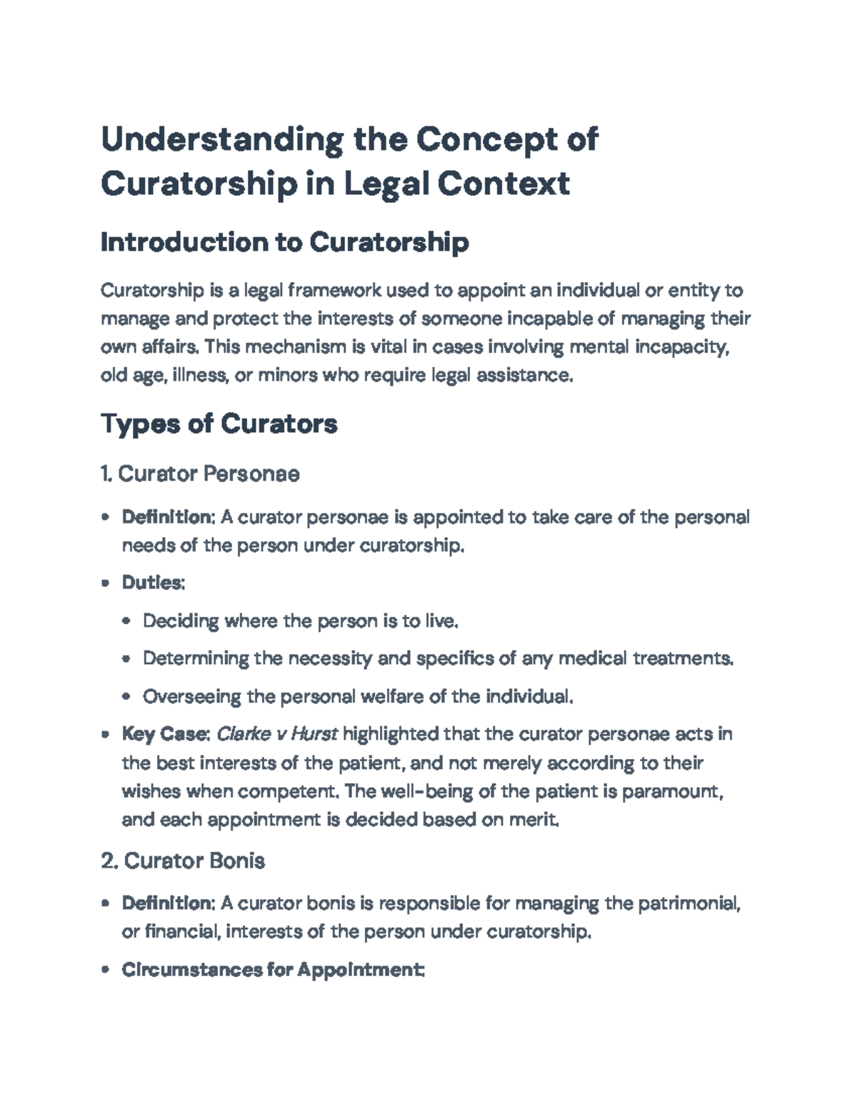 Understanding Curatorship: Legal Framework and Personal Capacity ...