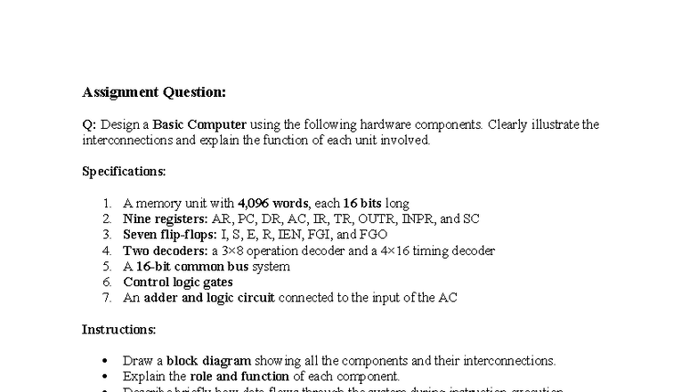 Assignment 1: Designing a Basic Computer System - Studocu