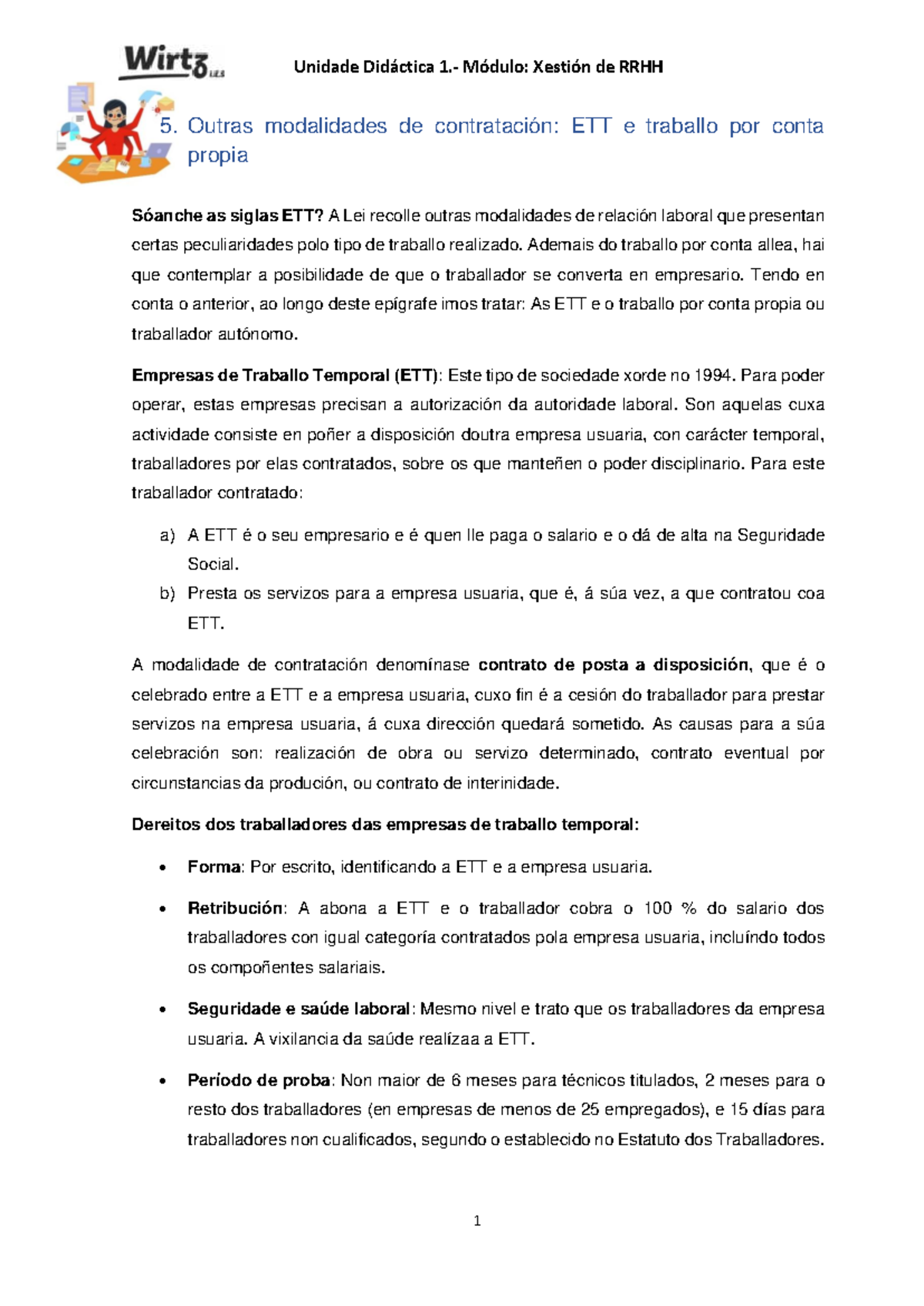 Unidade Didáctica 1.- Módulo: Xestión de RRHH - Modalidades de ...