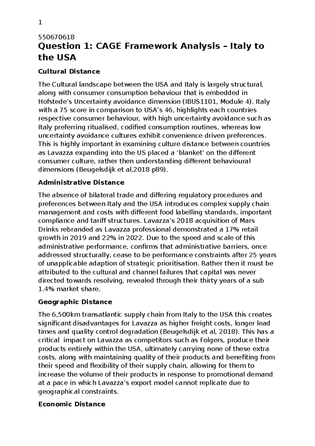 IBUS1101 Case Study: CAGE Framework Analysis of Lavazza's US Expansion ...
