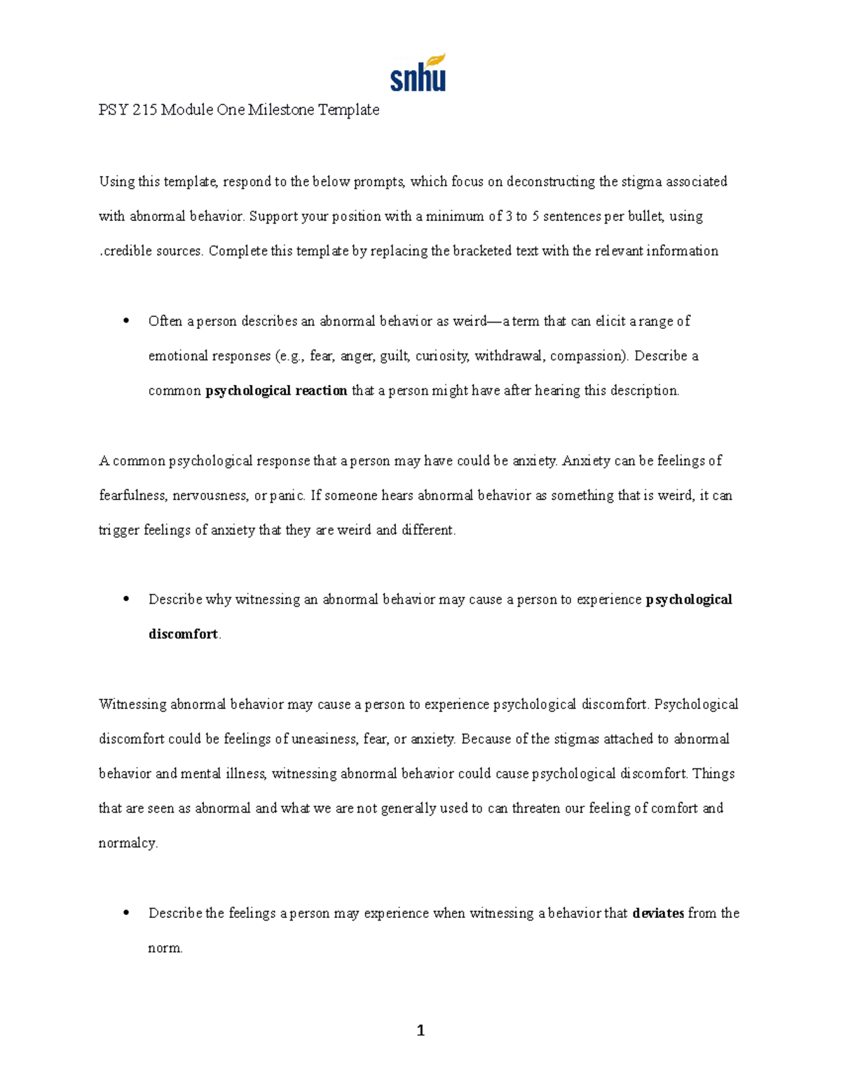PSY 215 Module One Milestone: Deconstructing Abnormal Behavior Stigma ...
