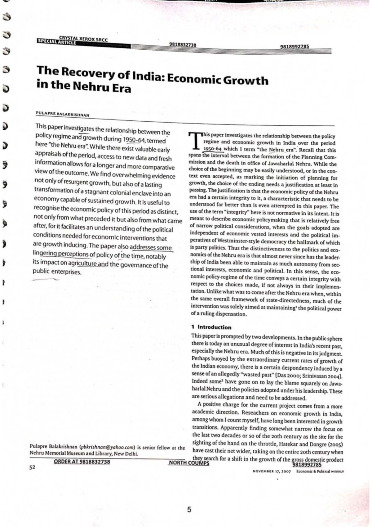 Economic Growth in India: The Nehru Era (ECO 1 - Sem 4) - Studocu