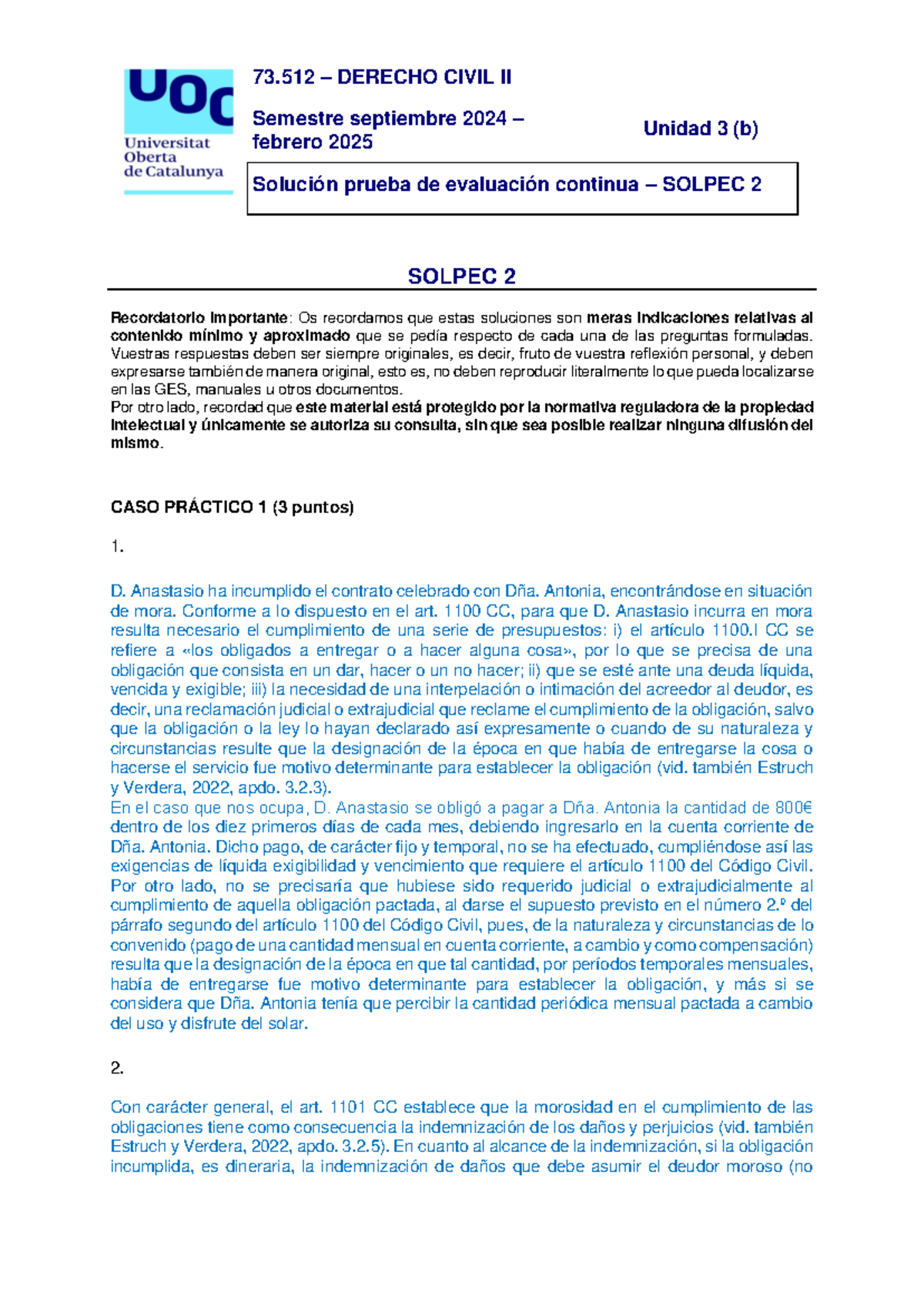 73 - PEC 2-SOLUCIÓN - 7 3 – DERECHO CIVIL II Semestre Septiembre 2024 ...