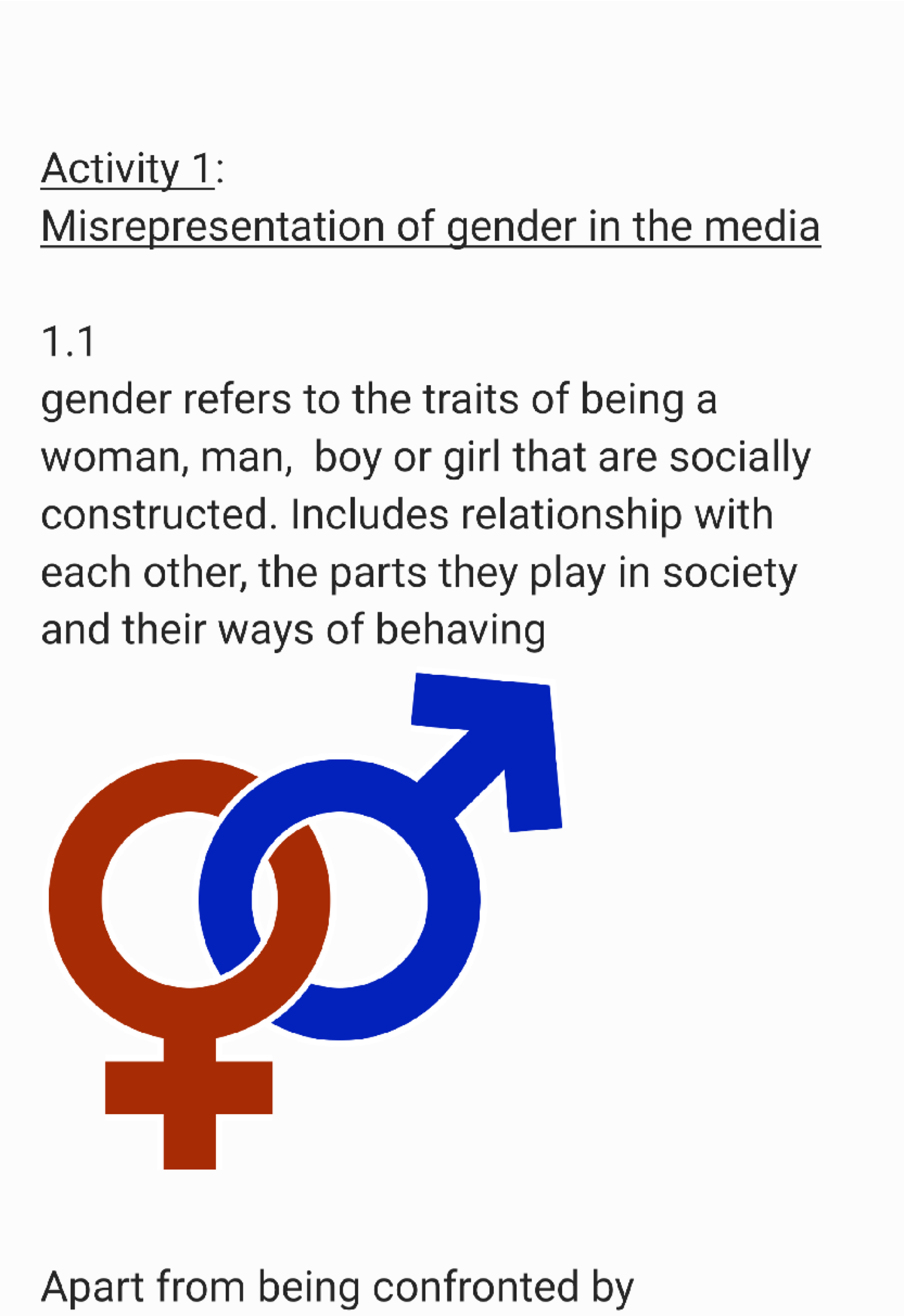 Activity 1: Misrepresentation of Gender in Media and Its Impacts - Studocu
