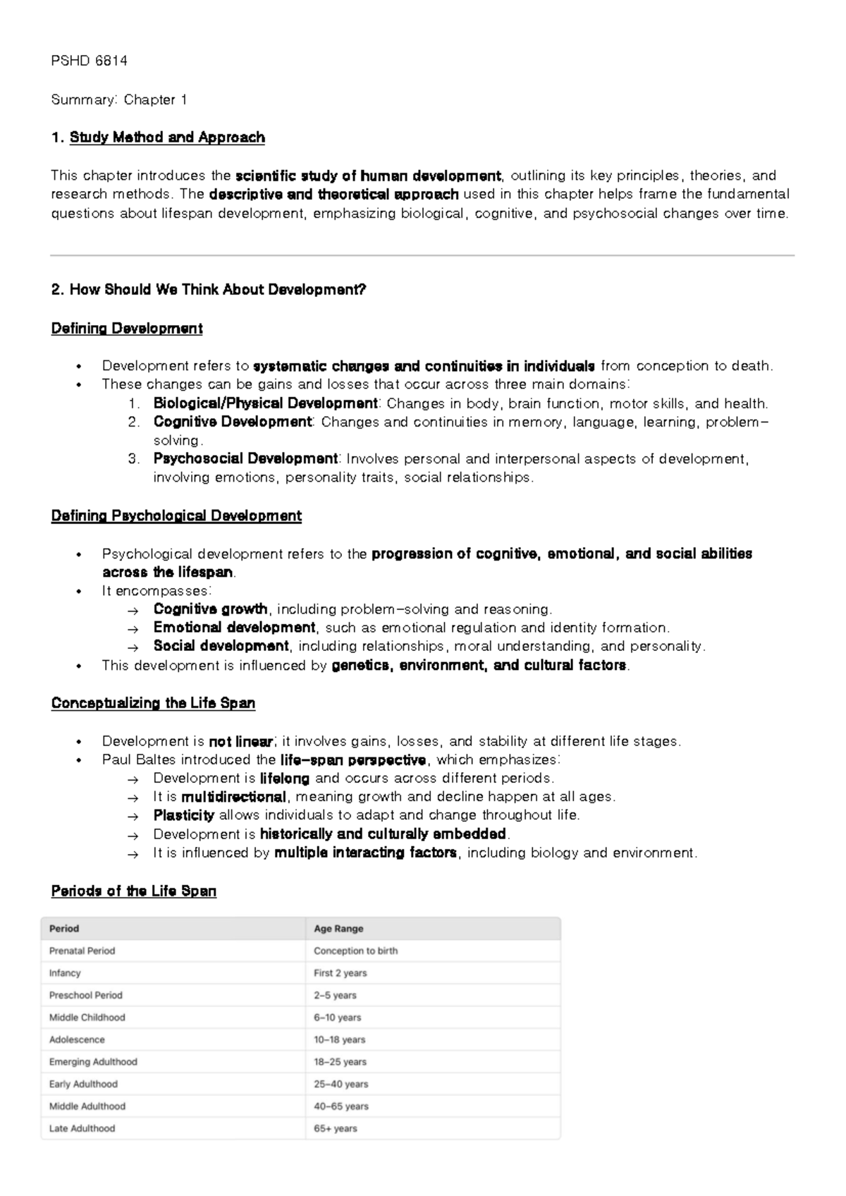 PSHD 6814 Summary: Chapter 1 - Human Development Theories and Methods ...