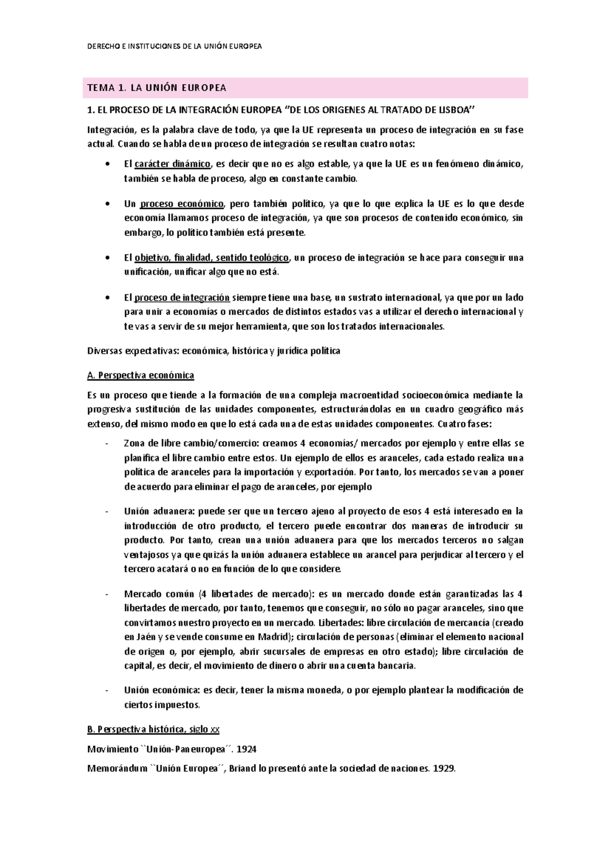 DERECHO E INSTITUCIONES DE LA UNIÓN EUROPEA: TEMA 1 - INTEGRACIÓN ...
