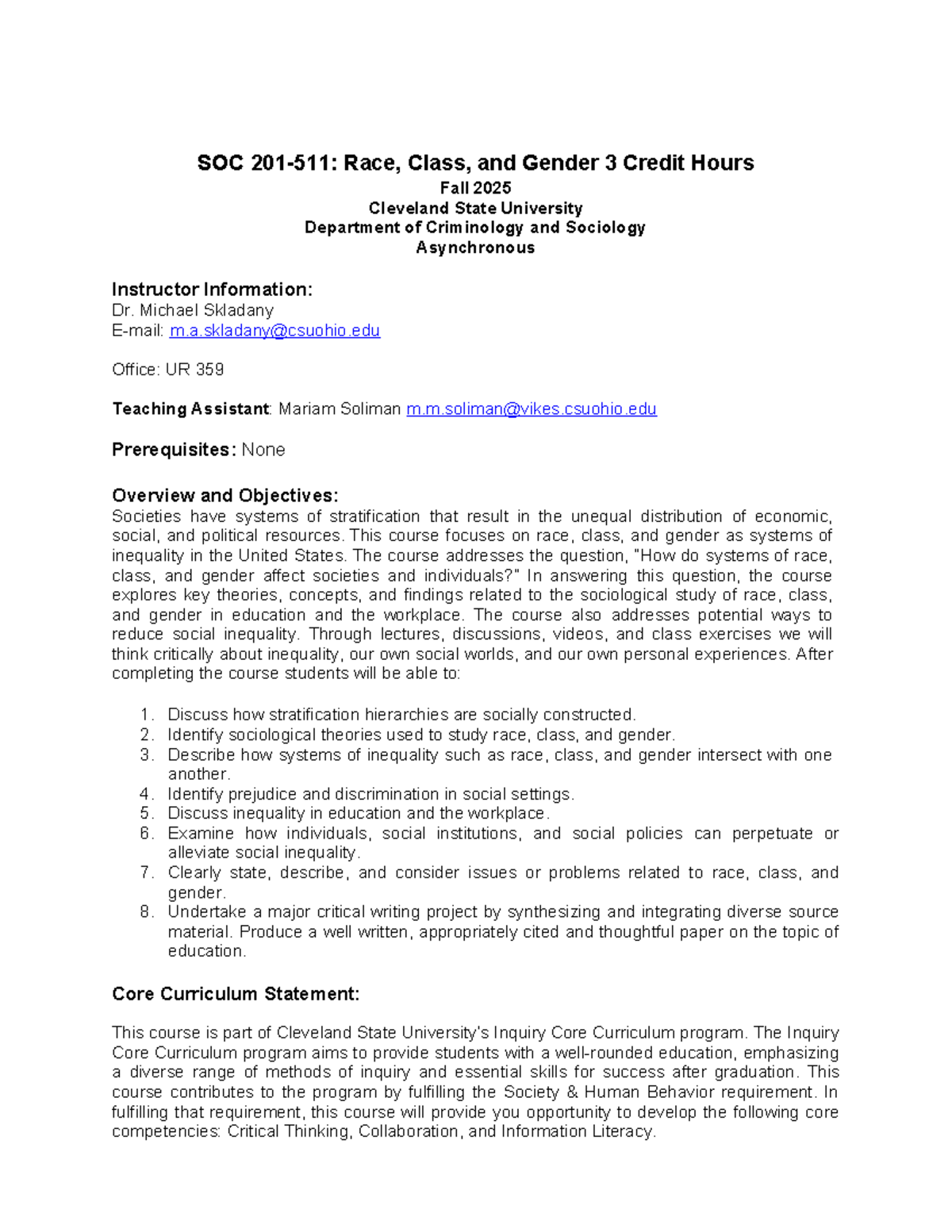SOC 201 Race, Class, and Gender: Fall 2025 Online Syllabus - Studocu