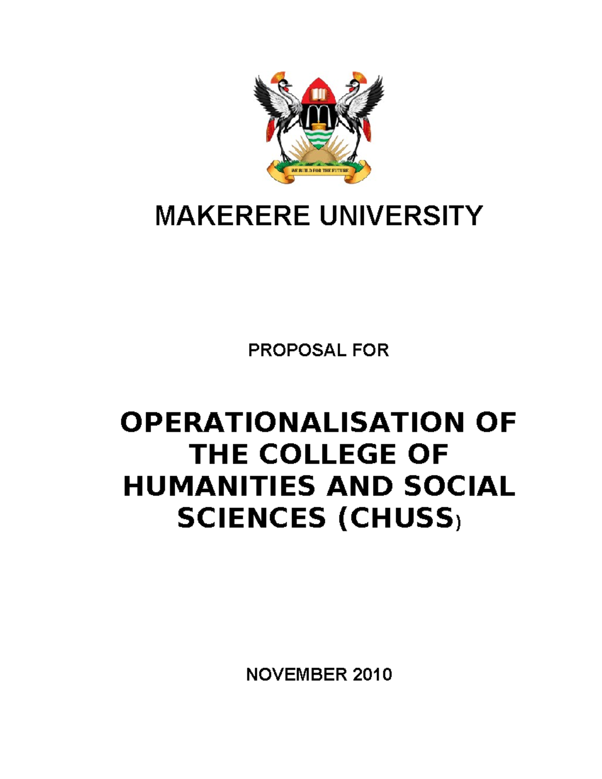 Proposal for Operationalisation of CHUSS - Executive Summary - Studocu