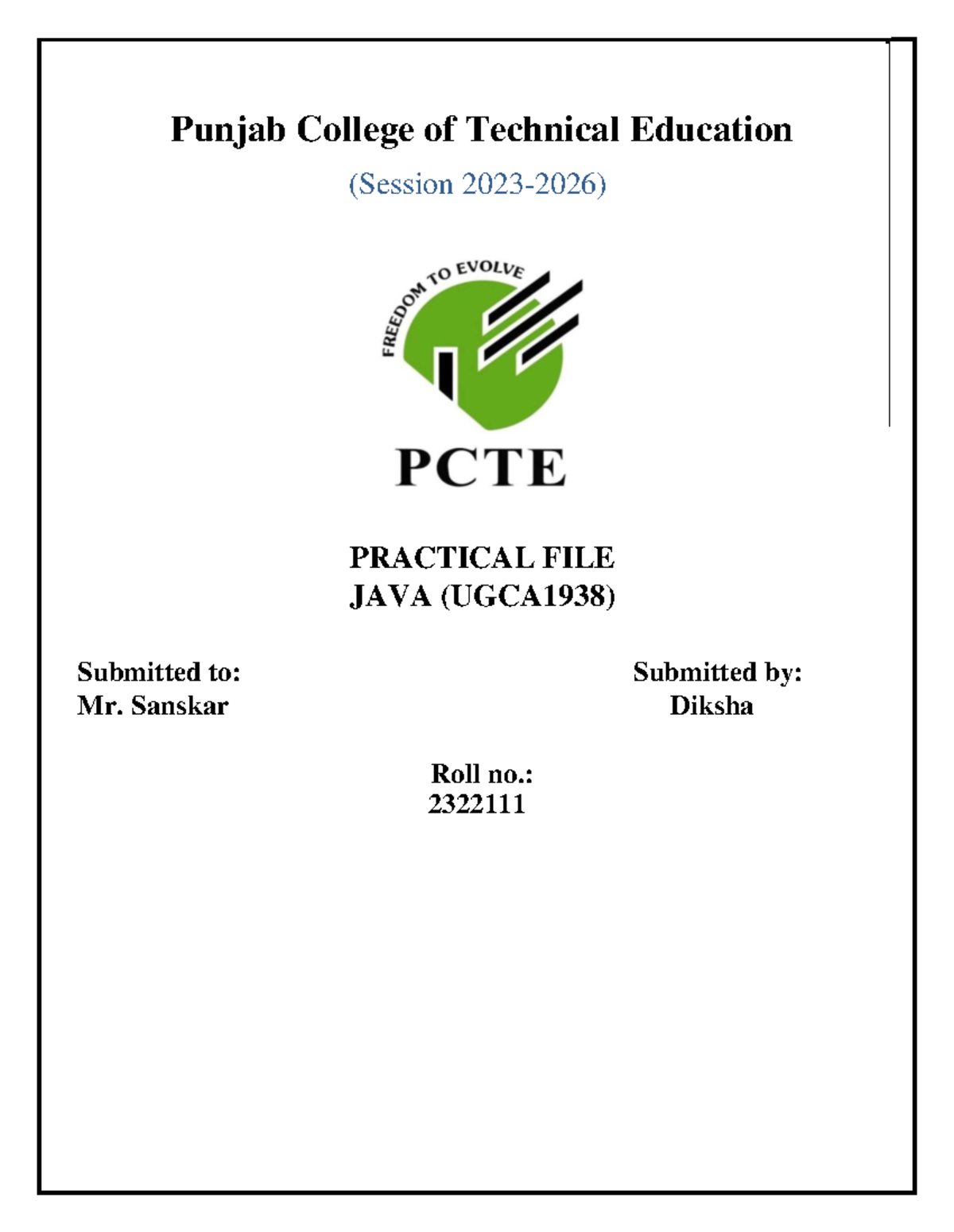 Diksha JAVA Practical File (UGCA1938) - Programming Exercises and ...