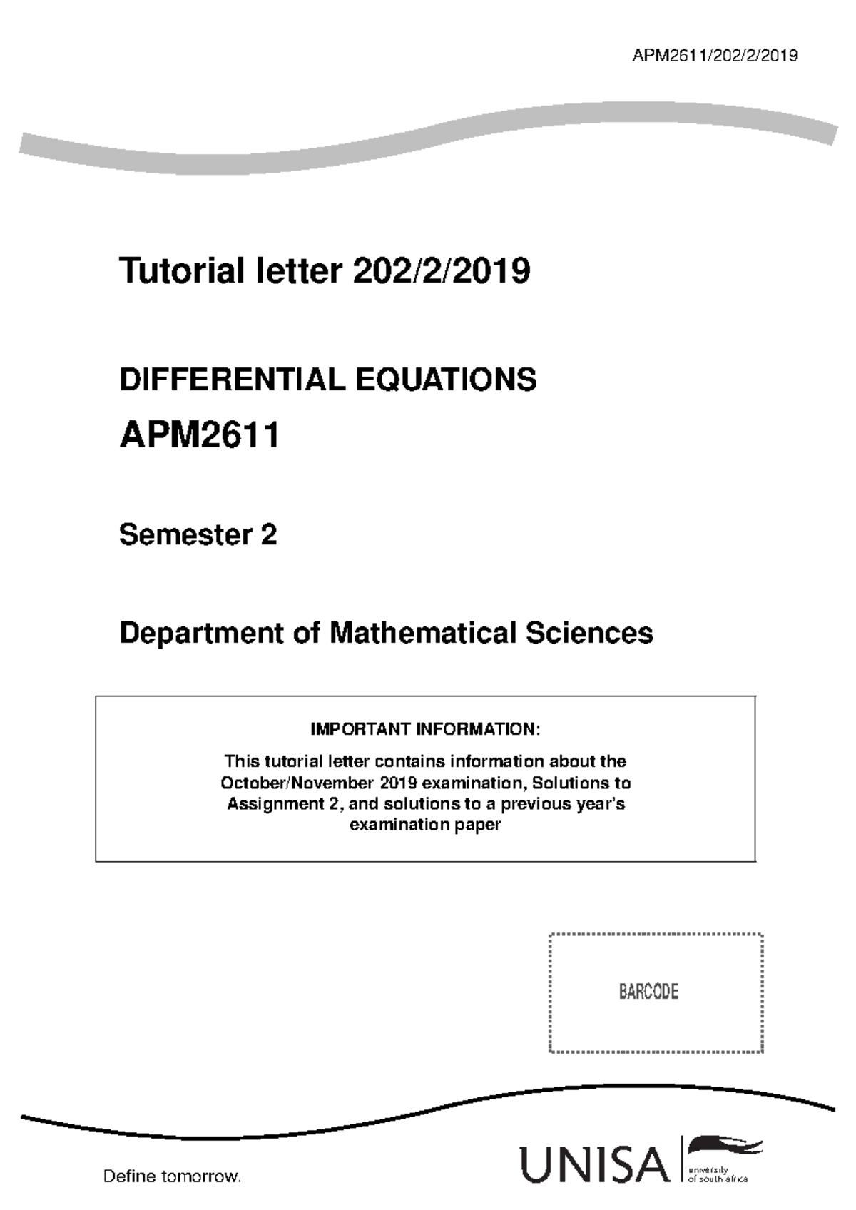 2019 Assignment 2 solutions - APM2611 - Unisa - Studocu