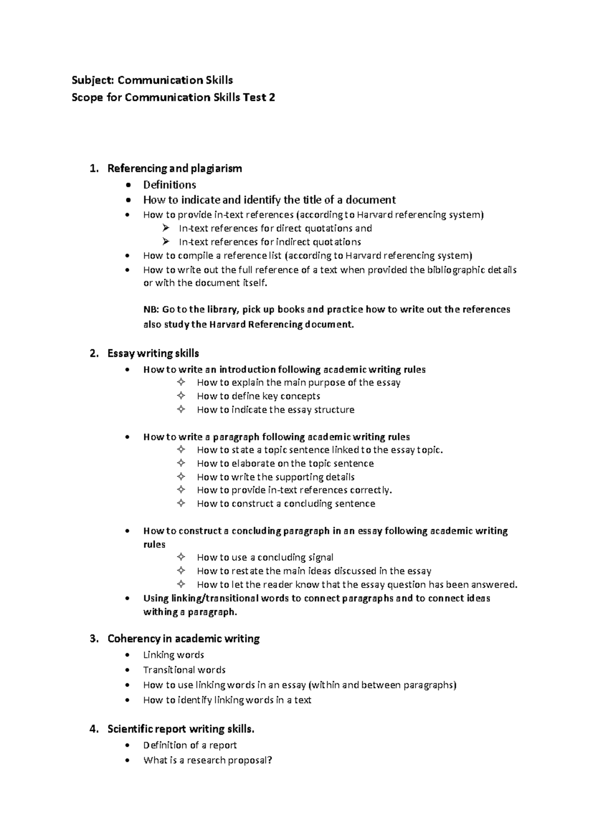 Communication Skills Test 2: Referencing, Essay Writing & Reports - Studocu