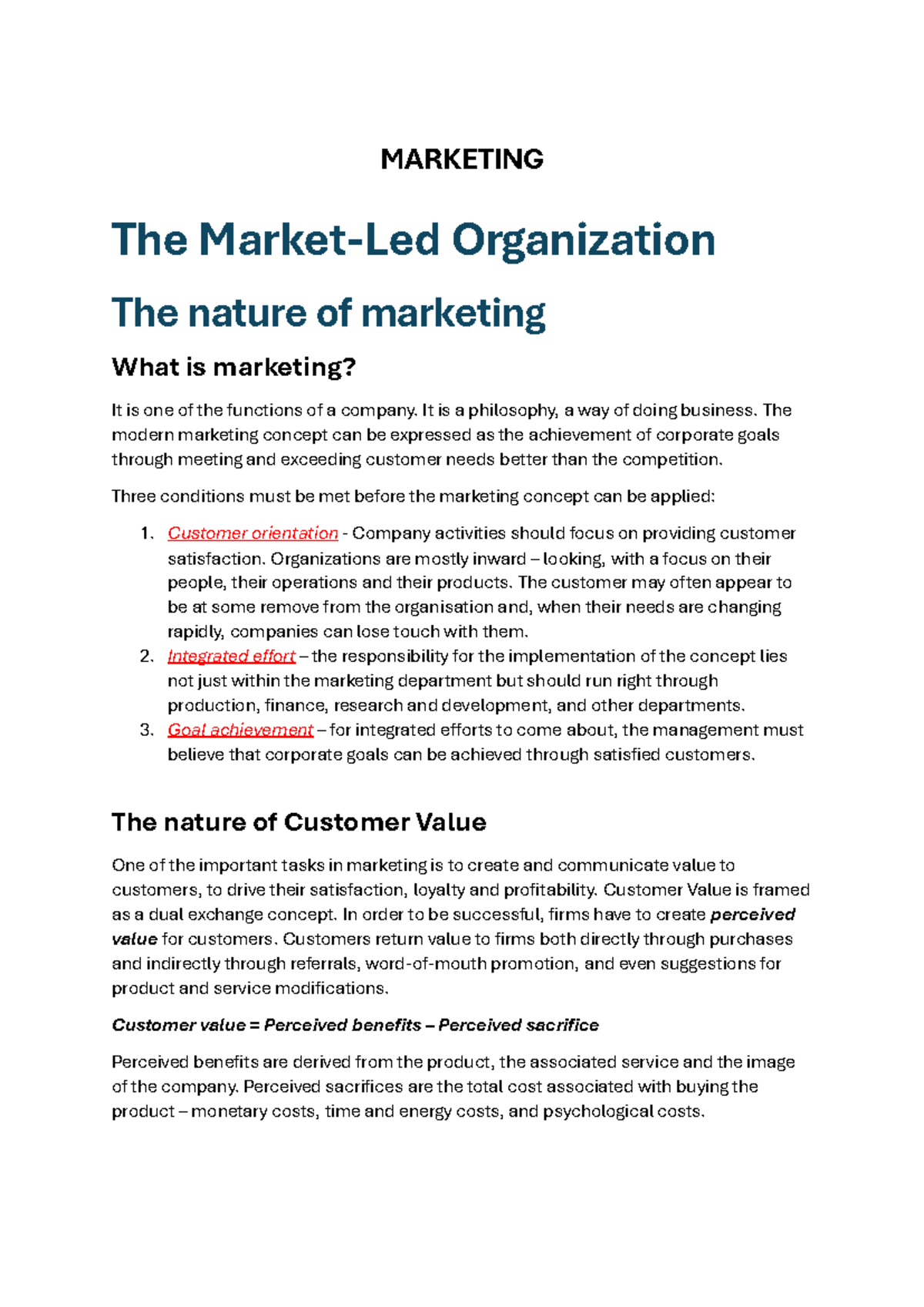 Marketing Concepts and Customer Value - Course Code: MKT101 - Studocu