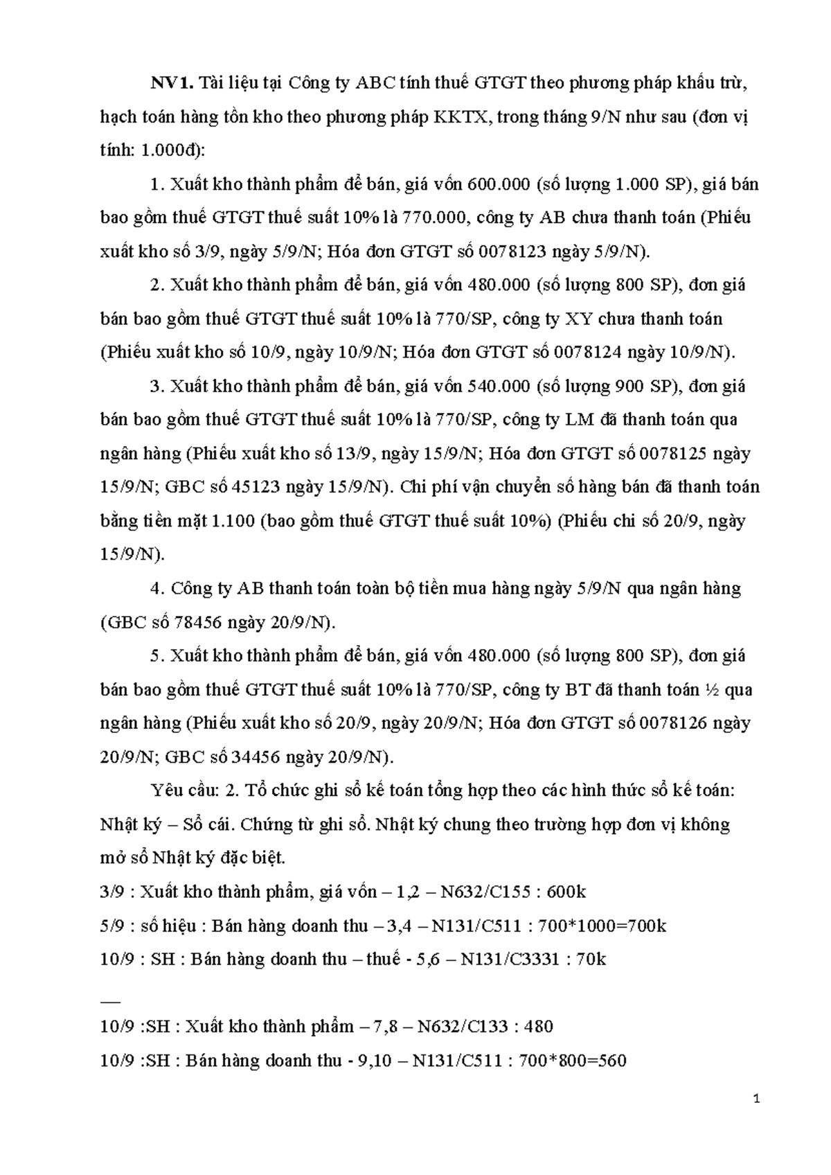 BÀI TẬP KẾ TOÁN CHƯƠNG 3 - CÔNG TY ABC - PHƯƠNG PHÁP KKTX - Studocu