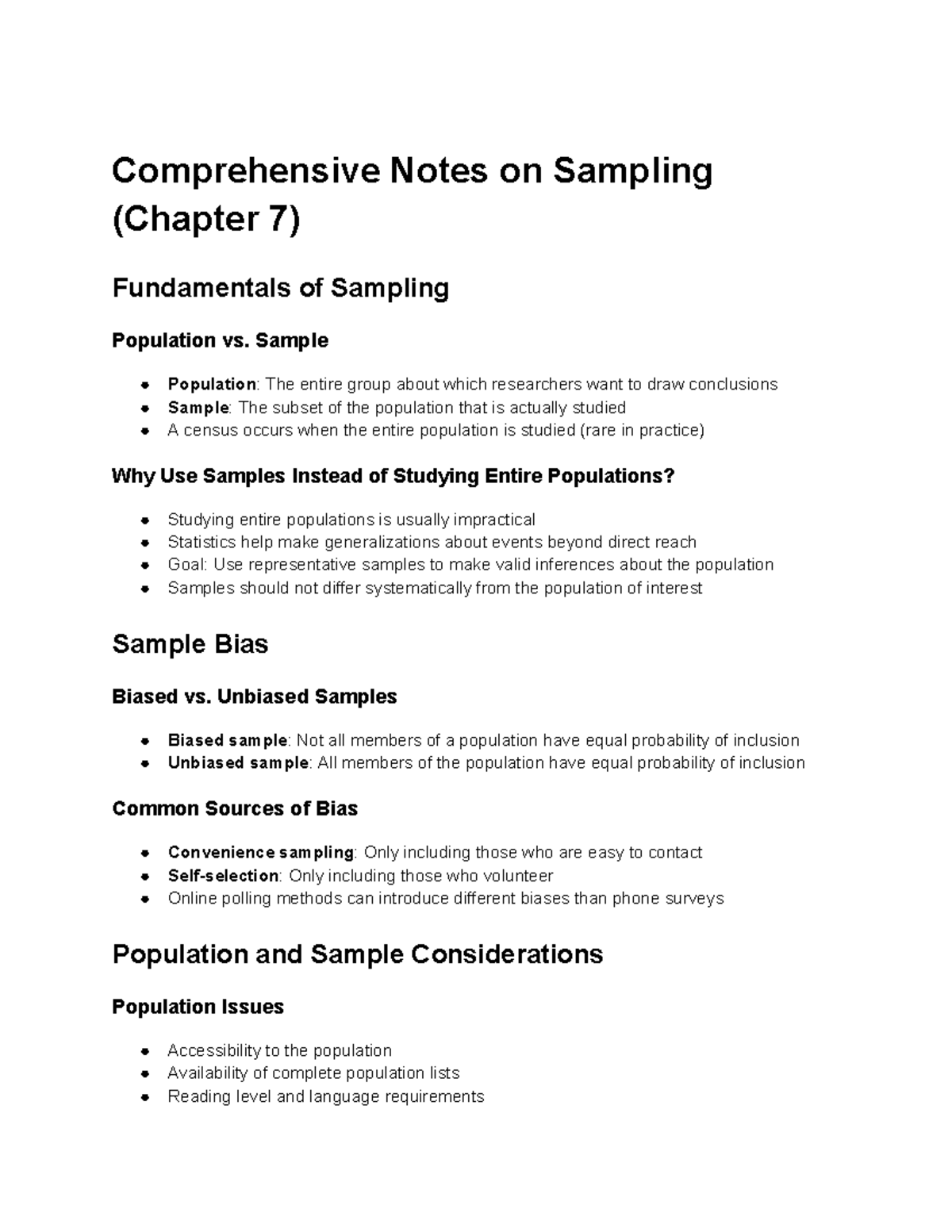 Research in Psyc - Ch. 7 - Comprehensive Notes on Sampling (Chapter 7 ...
