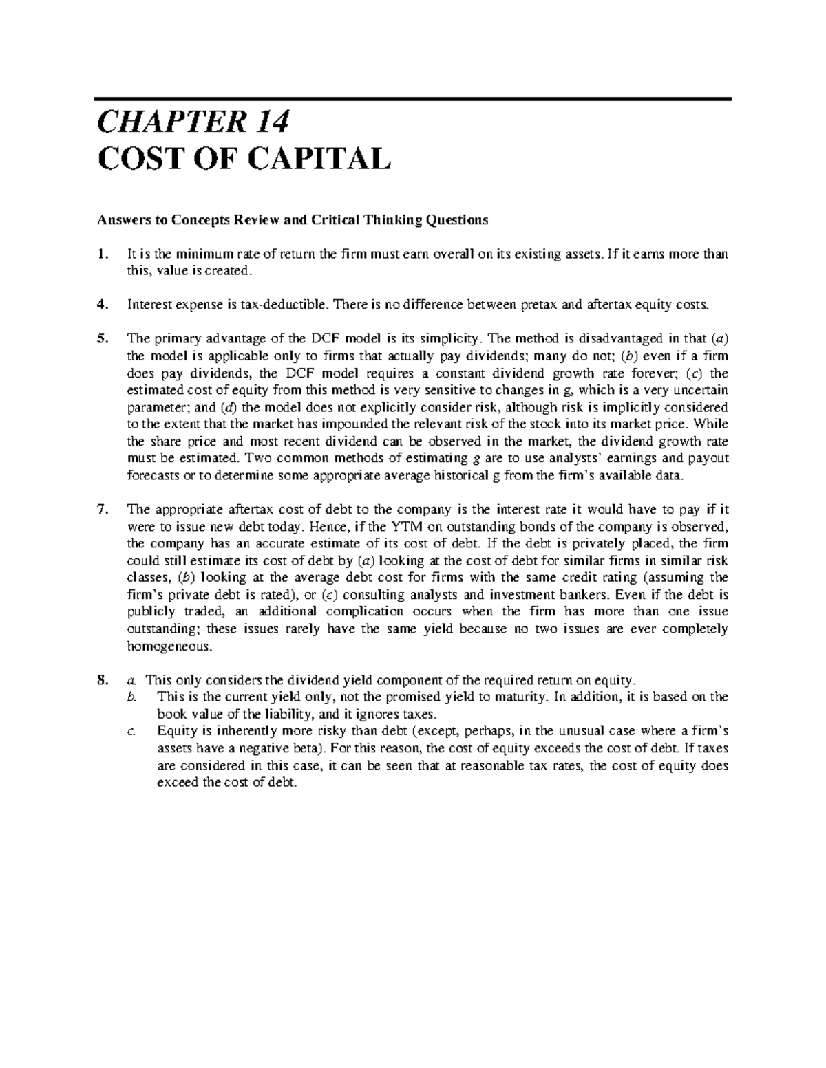 Chapter 14 Solutions: Cost of Capital Analysis - Studocu