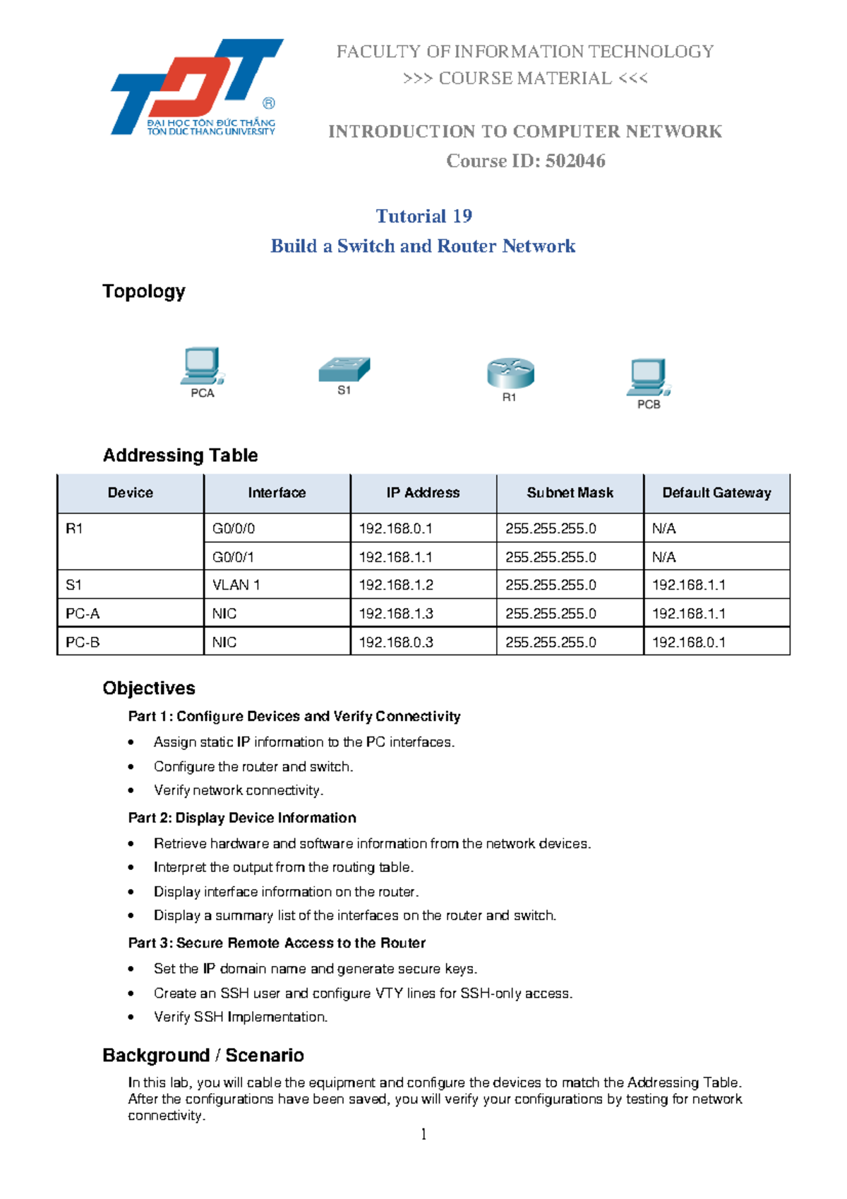 Tutorial 19 - Build a Switch and Router Network - FACULTY OF ...