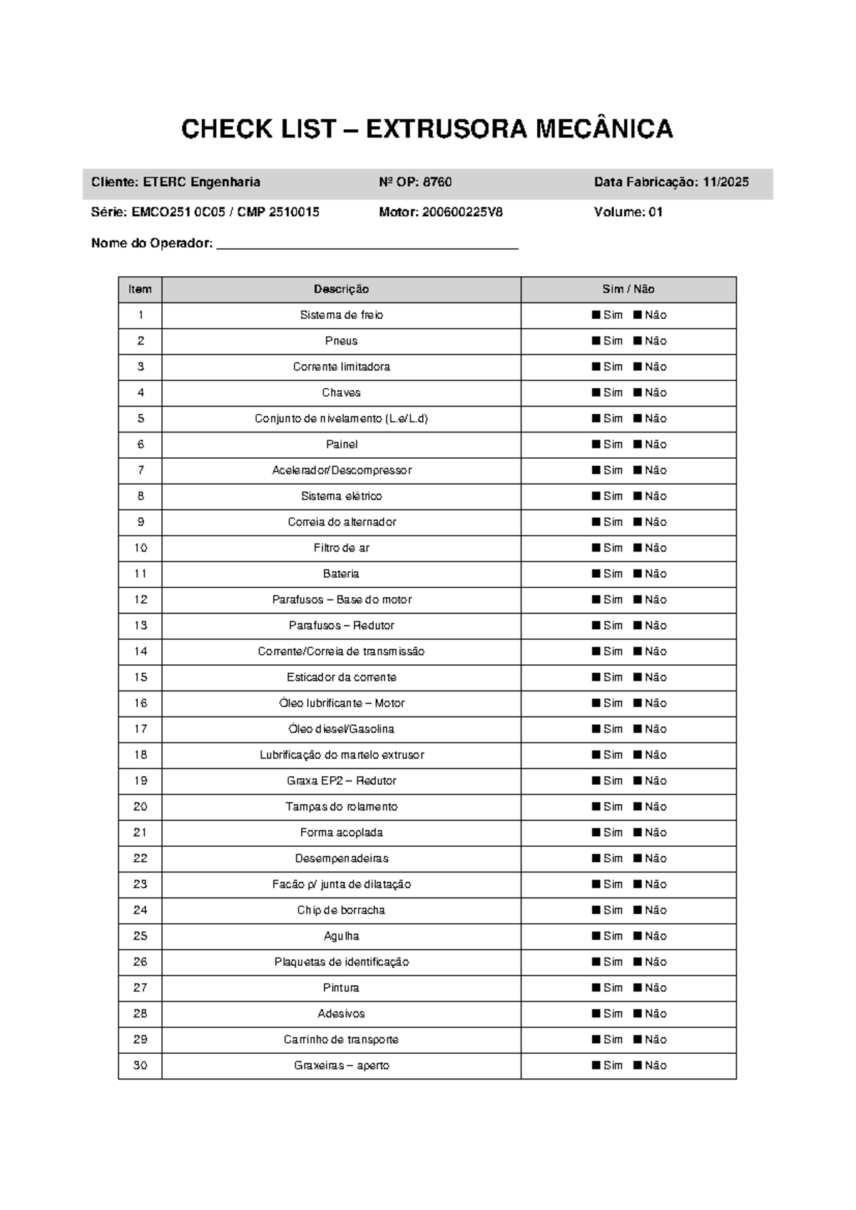 Checklist Extrusora Mecânica - ETERC Engenharia OP 8760 - Studocu