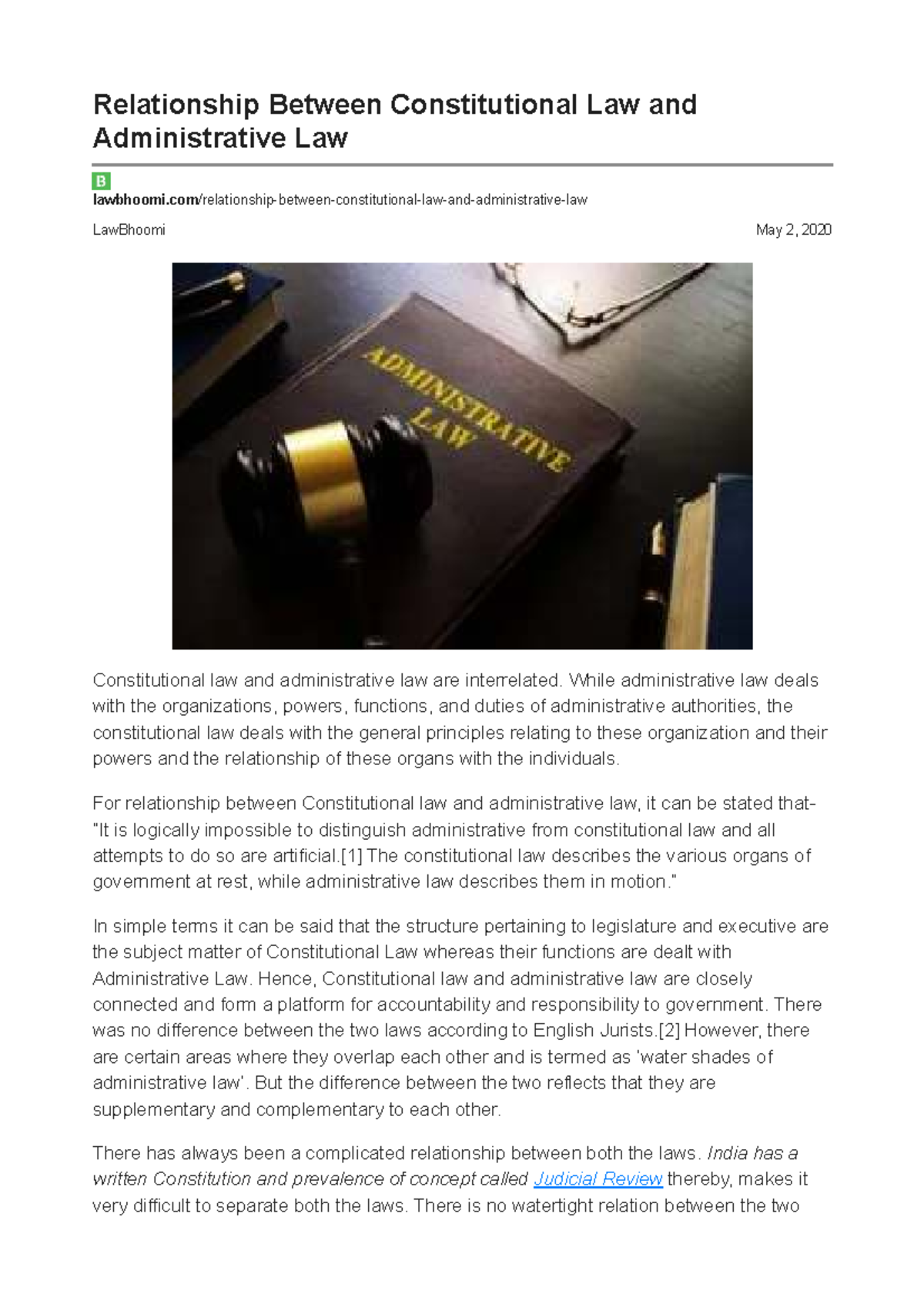Relationship Between Constitutional Law And Administrative Law 