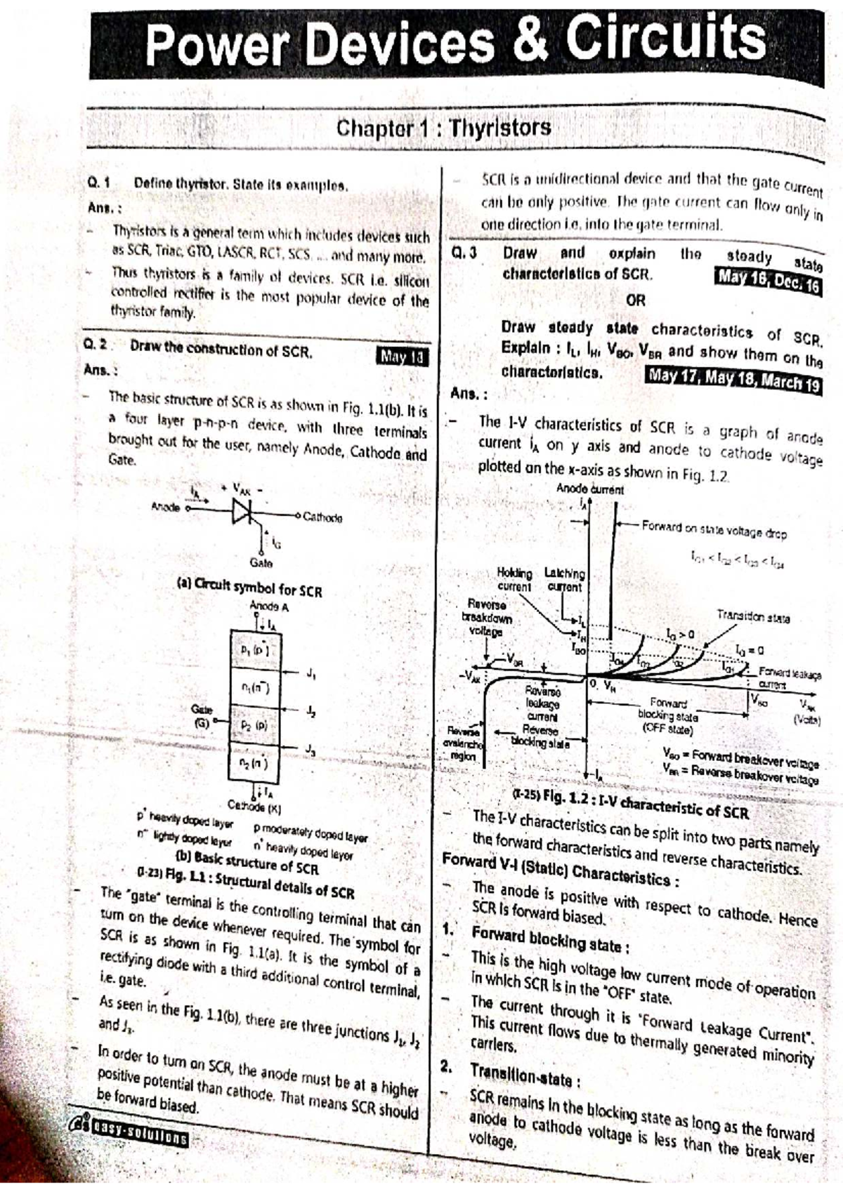 Power Devices Circuits (Sem. 6 SPPU) Essay Solutions for Units 1-2 - Document Preview