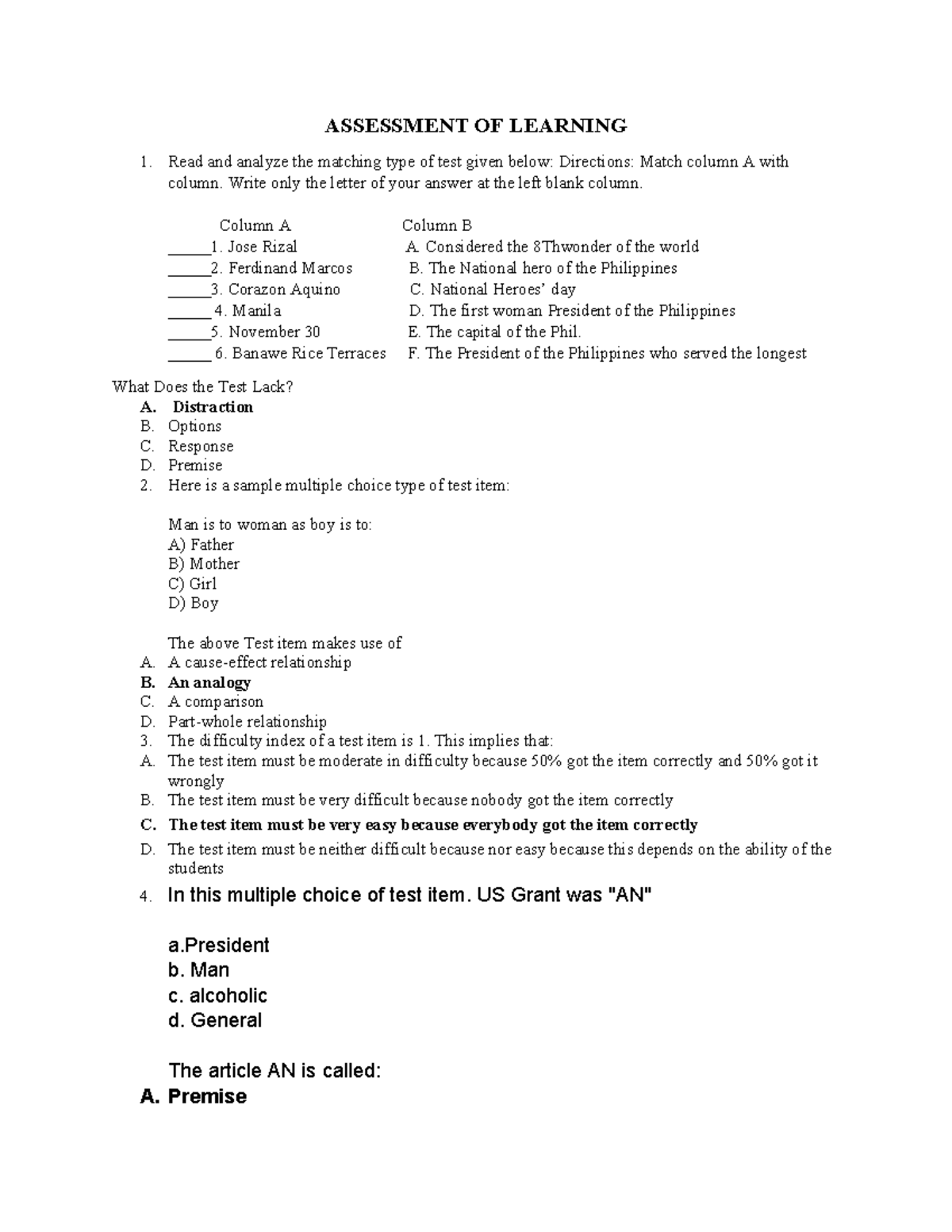 Assessment of Learning - Reviewer for EDU 101 Final Exam - Studocu