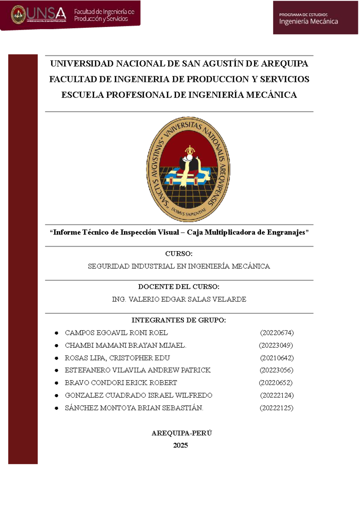 Informe Técnico: Inspección Visual de Caja Multiplicadora - SEGURIDAD ...