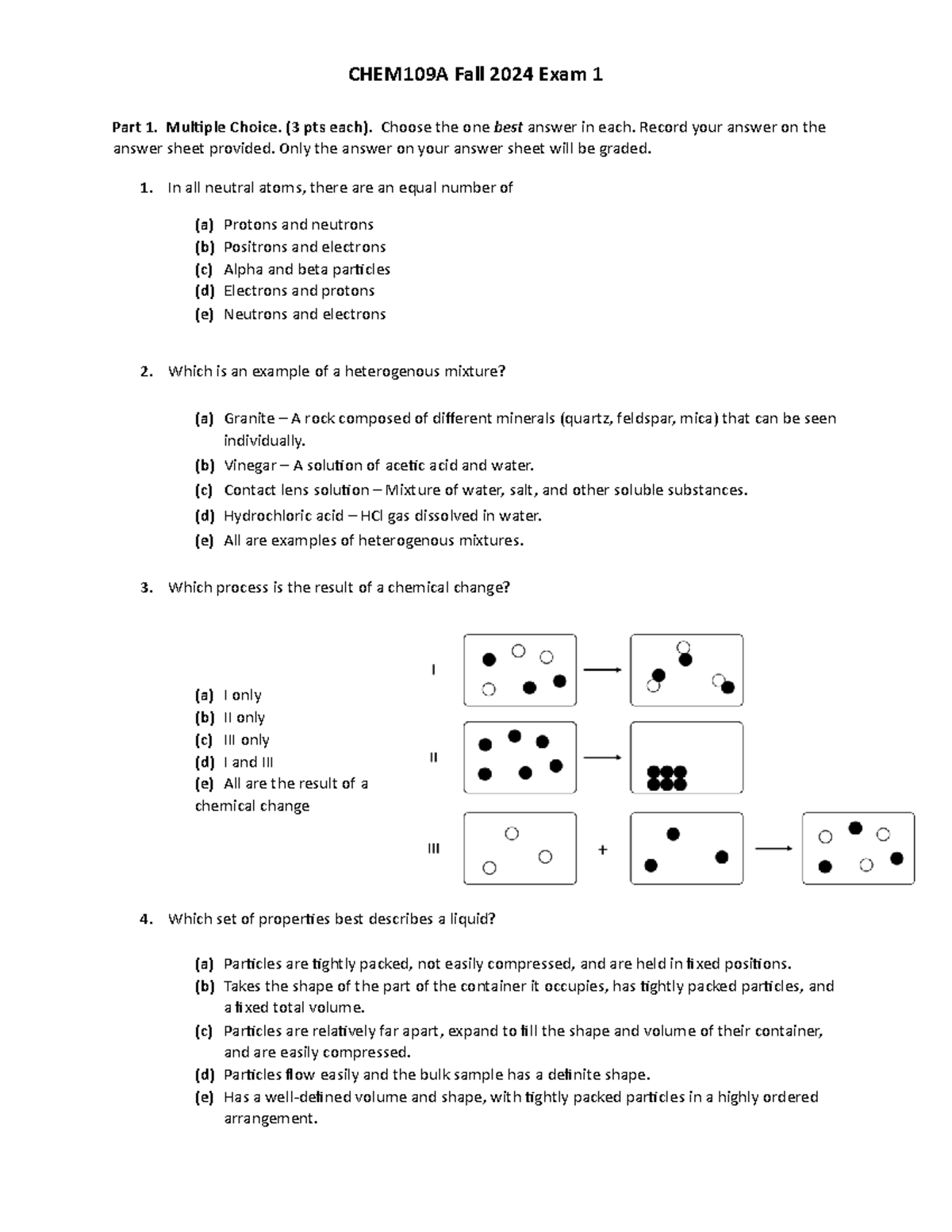 CHEM109A Fall 2024 Exam 1 Review & Practice Questions - Studocu