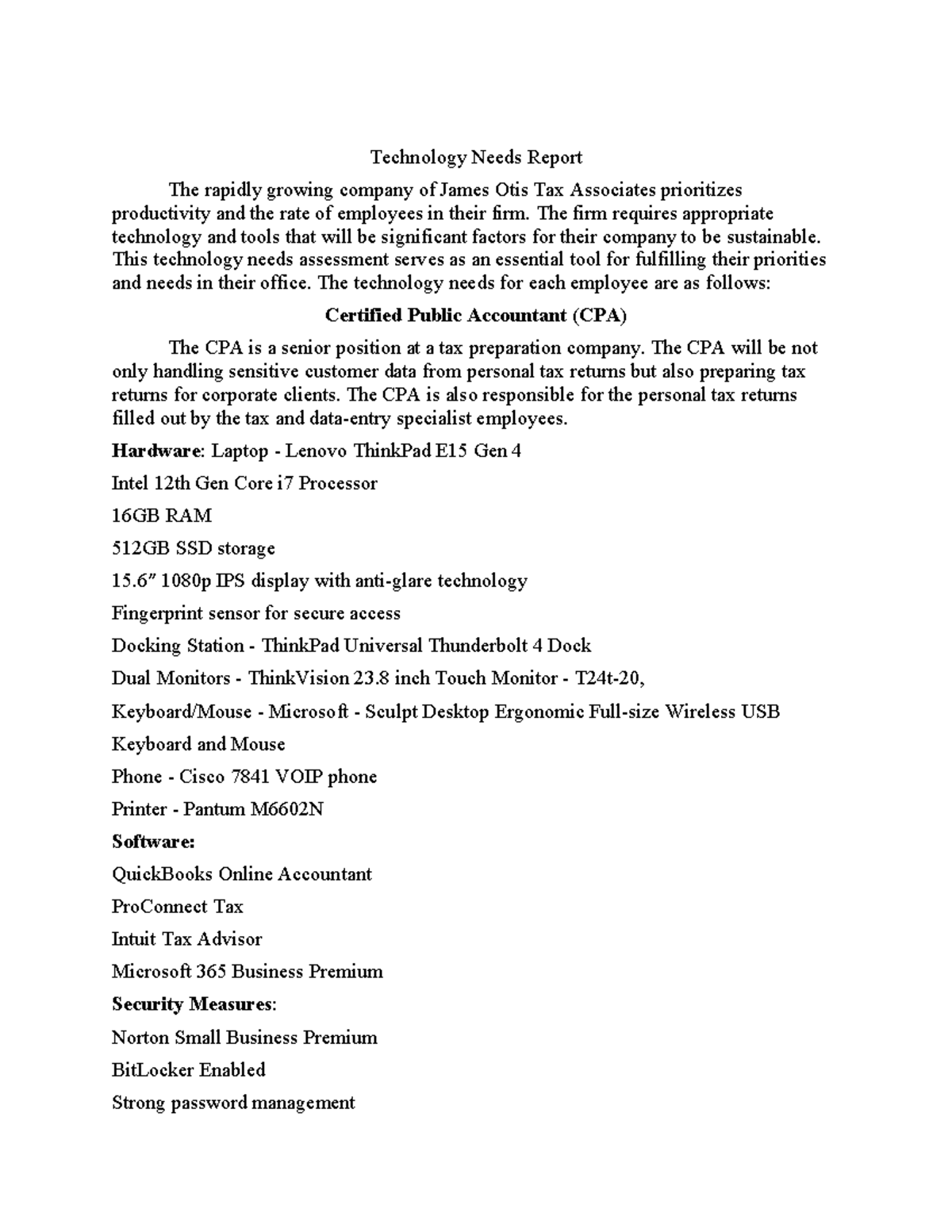 IT 200 - Technology Needs Assessment Report for James Otis Tax ...