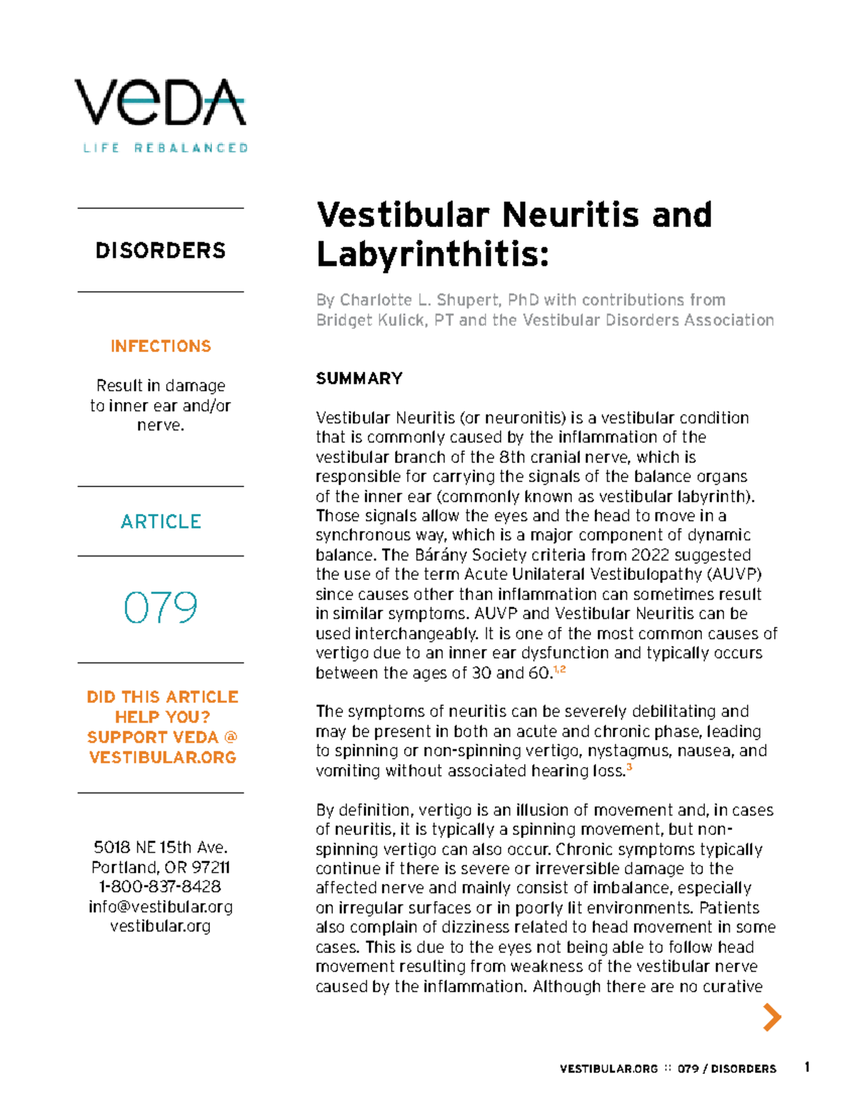 Vestibular Disorders: Neuritis & Labyrinthitis Overview (Article 079 ...