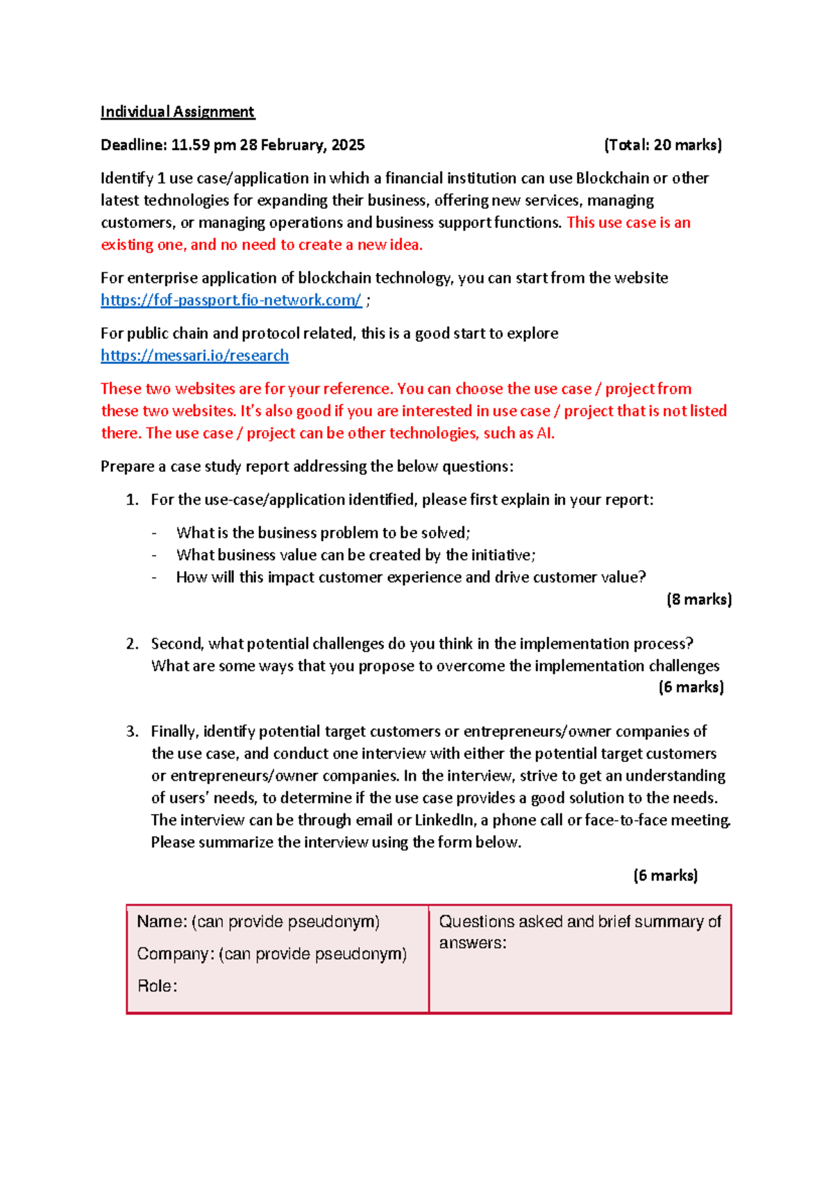 Indiv Assignment: Case Study on Blockchain & AI in Finance - Studocu