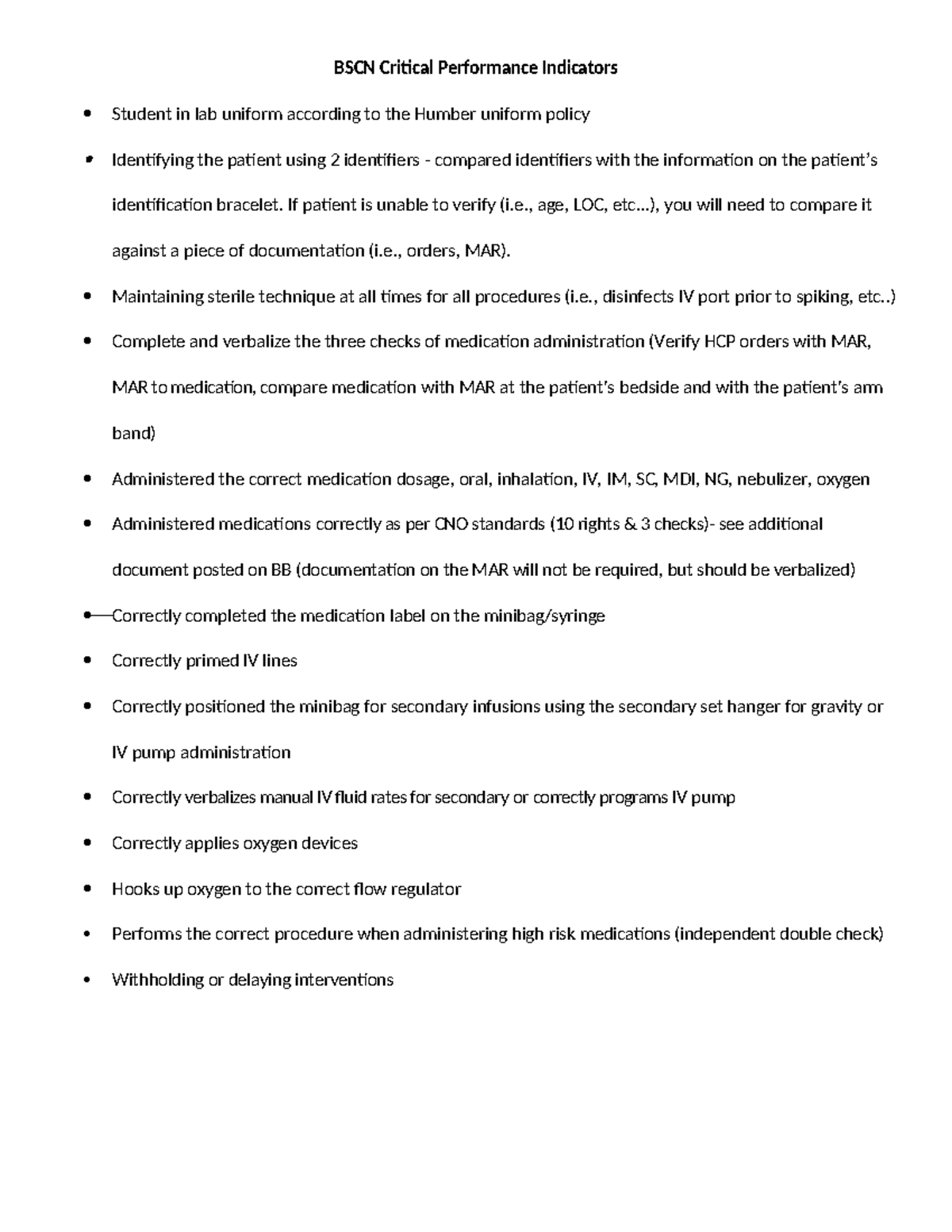 BSCN Critical Performance Indicators: Lab Uniform Protocols and Med ...